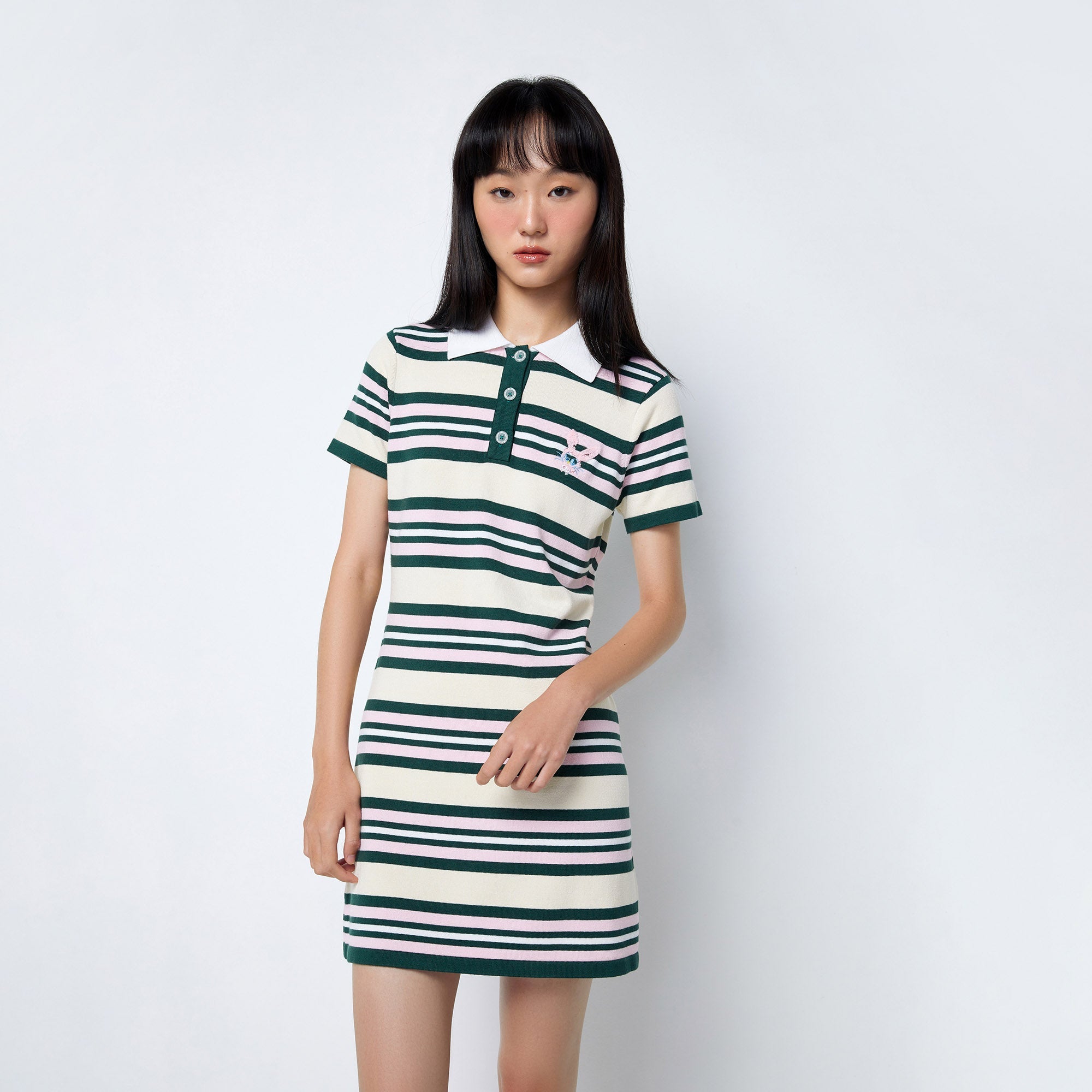 Jb Vibrant Striped Short Sleeve Mini Shirt Dress Multi Color