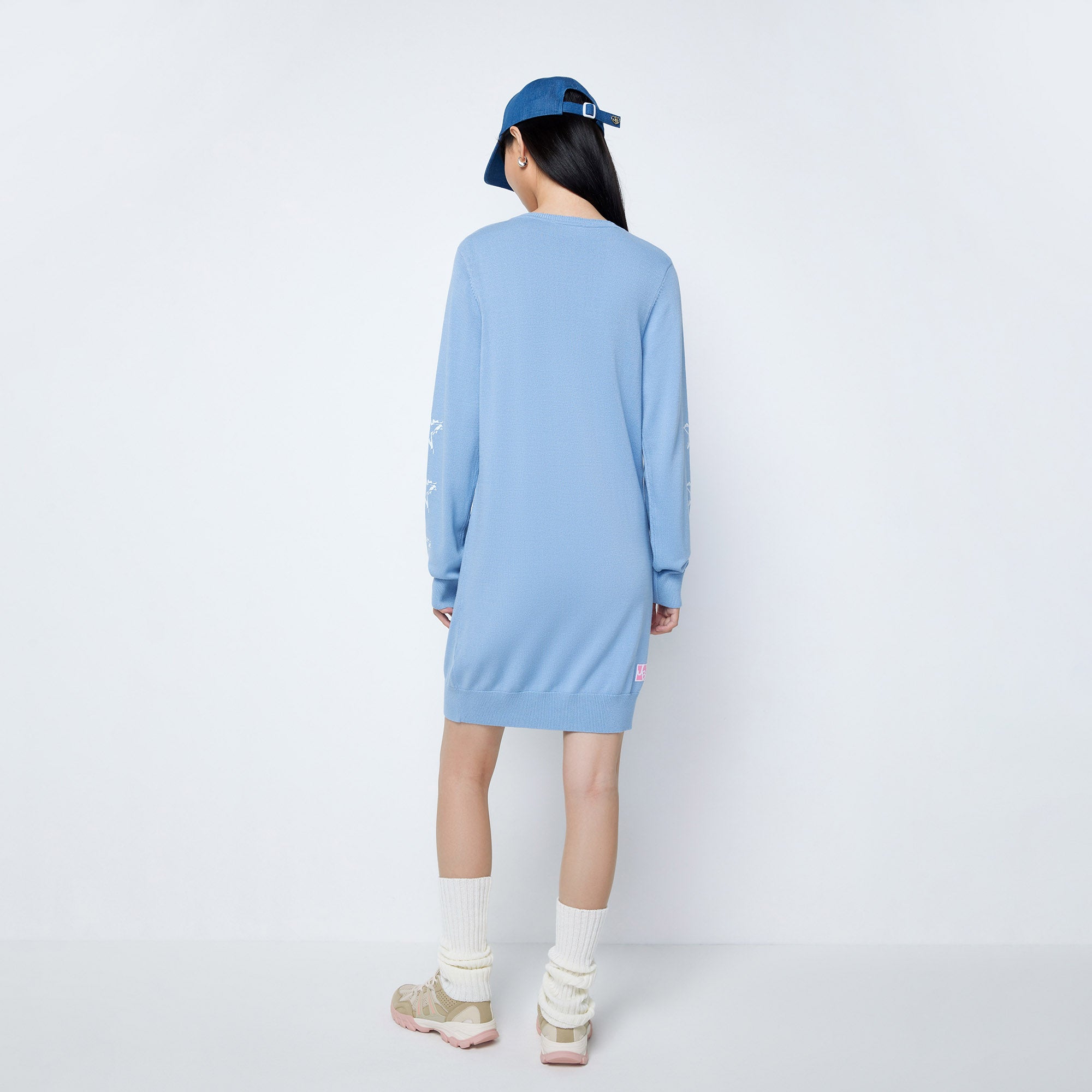 Jb Misty Bunny Printed Long Sleeve Mini Pullover Dress Blue