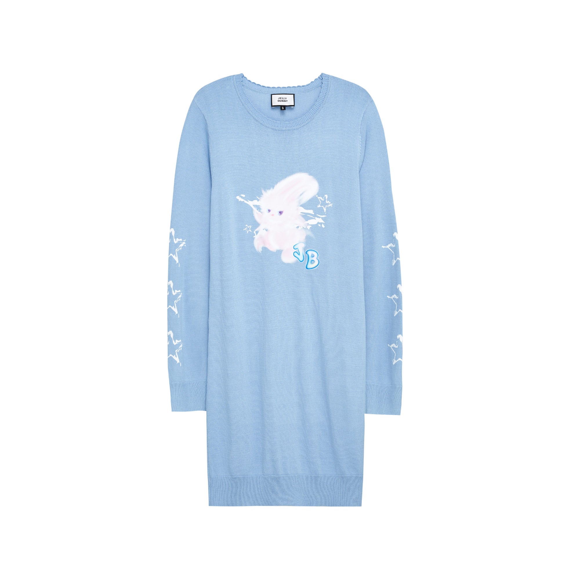 Jb Misty Bunny Printed Long Sleeve Mini Pullover Dress Blue