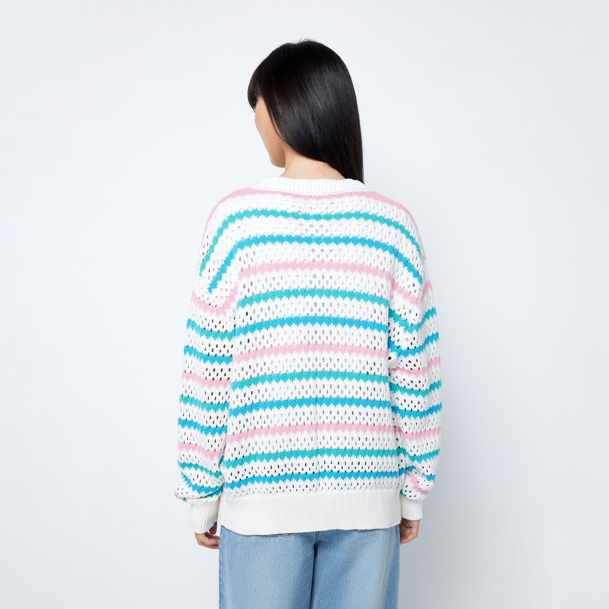 Jb Vibrant Striped Broderie Knitted Cardigan Multi Color