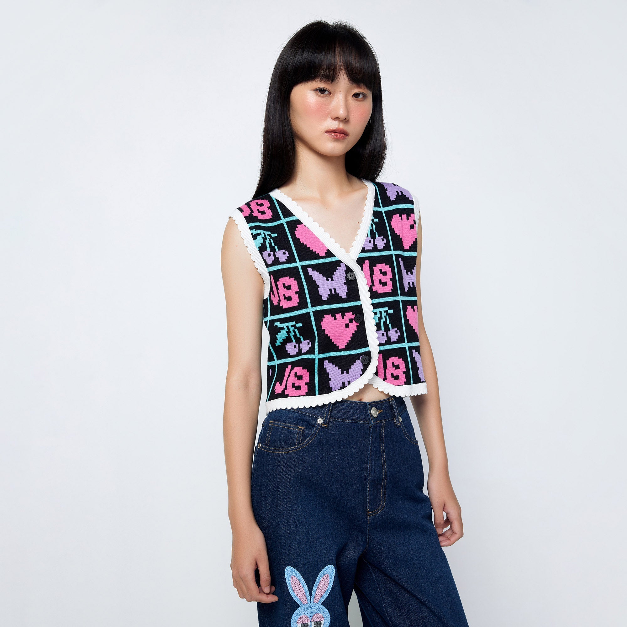 Gameboy Girl Cropped Vest Multi Color