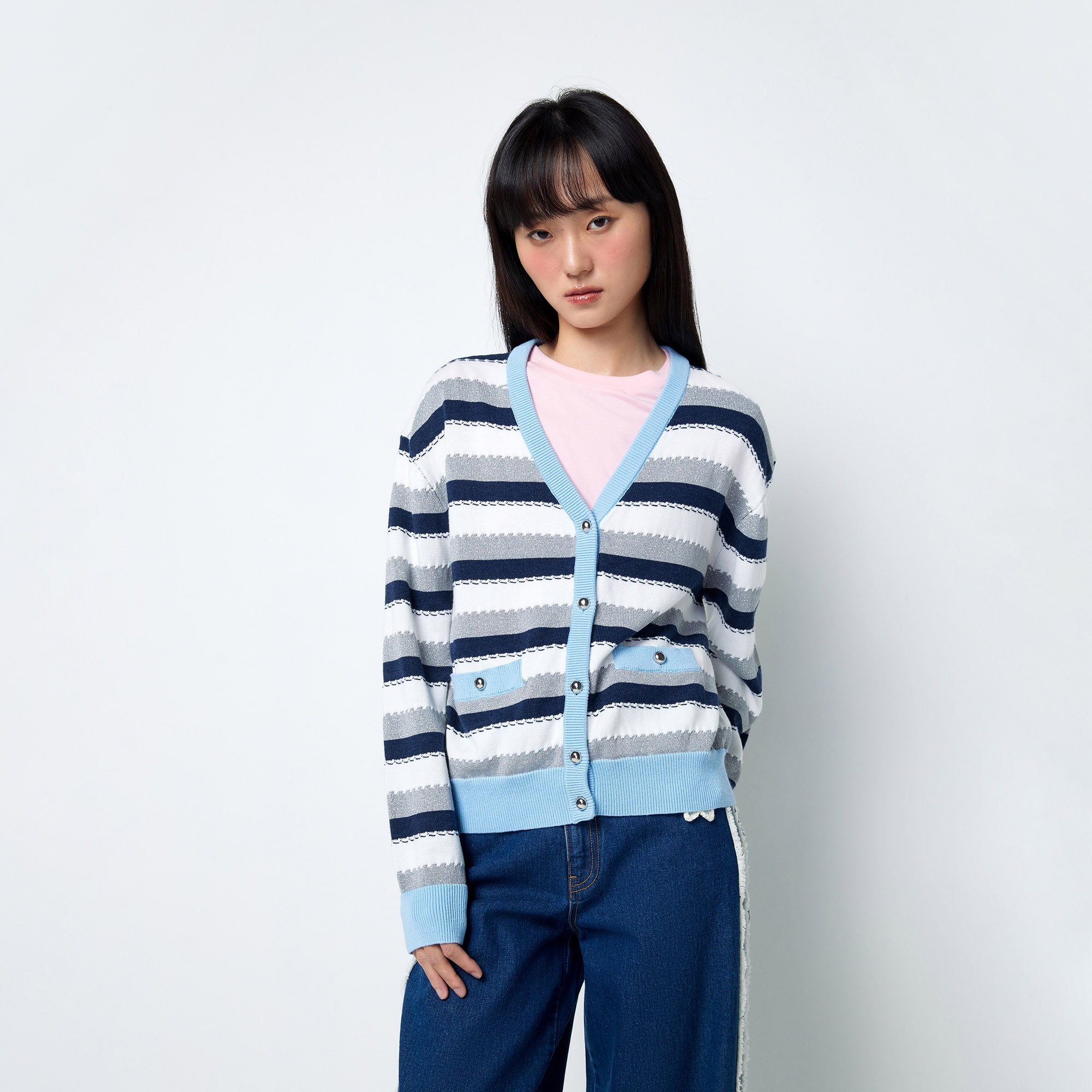 Striped Knitted Cardigan Multi Color