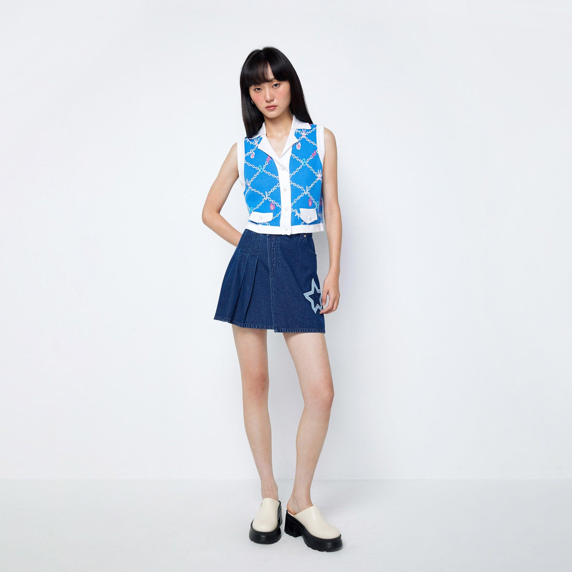 Sweet Bunny Chain Crop Vest Blue - Jelly Bunny Thailand Official Online Store