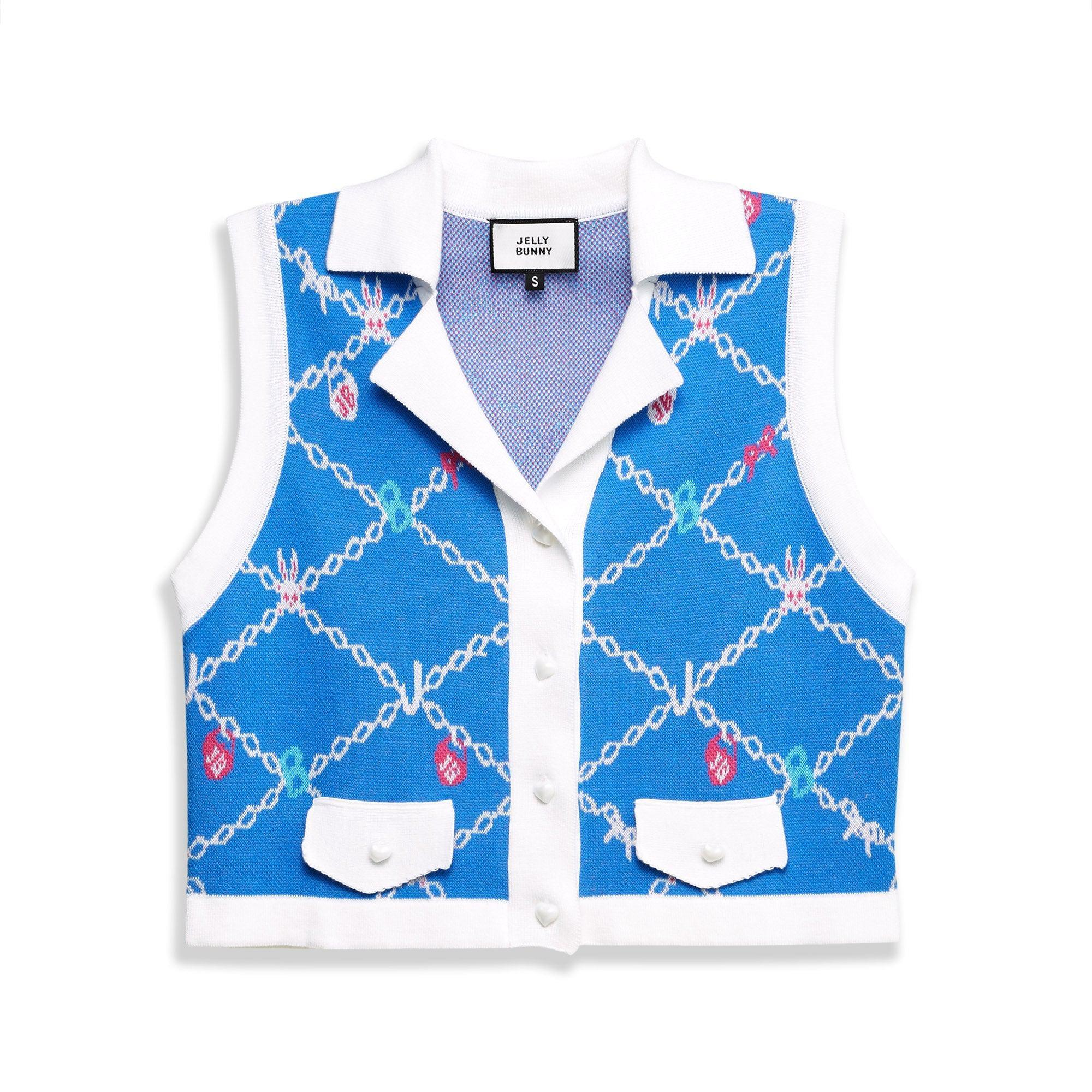 Sweet Bunny Chain Crop Vest Blue - Jelly Bunny Thailand Official Online Store