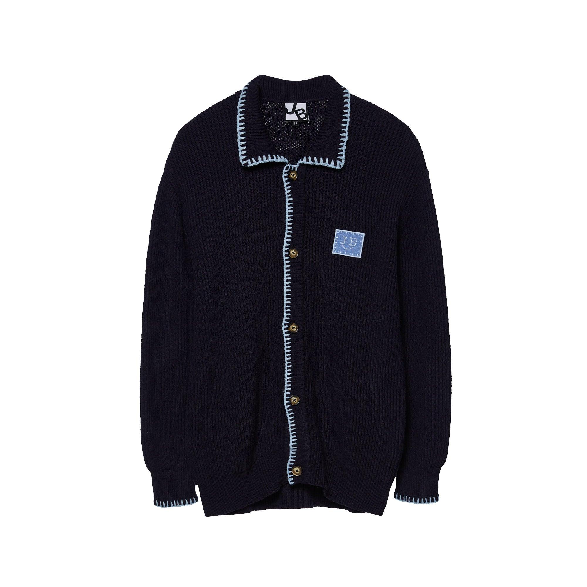 Embroidered Ribbed Knitted Cardigan Craftman Studio Navy - Jelly Bunny Thailand Official Online Store