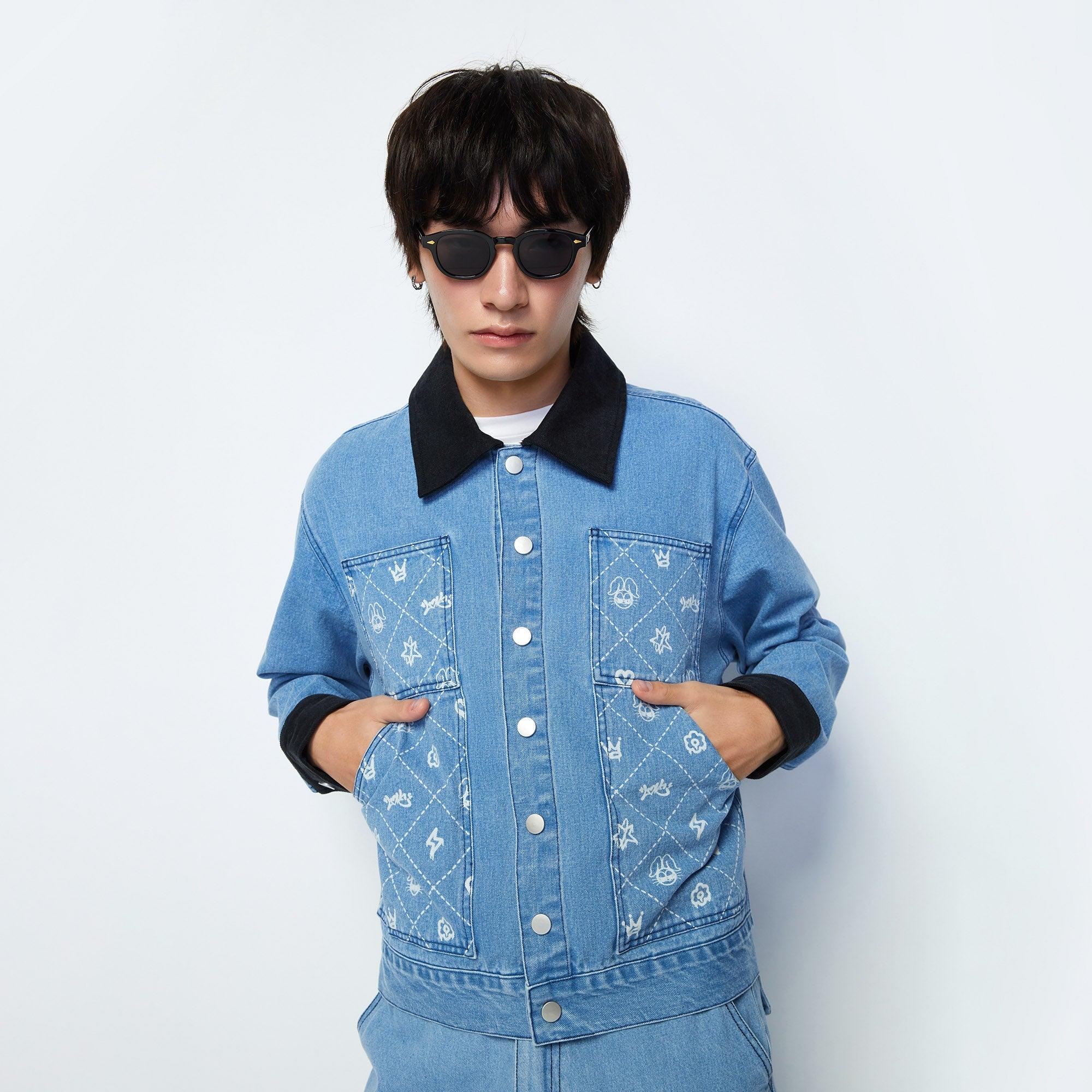 Printed Denim Jacket Artistic Expression Blue - Jelly Bunny Thailand Official Online Store