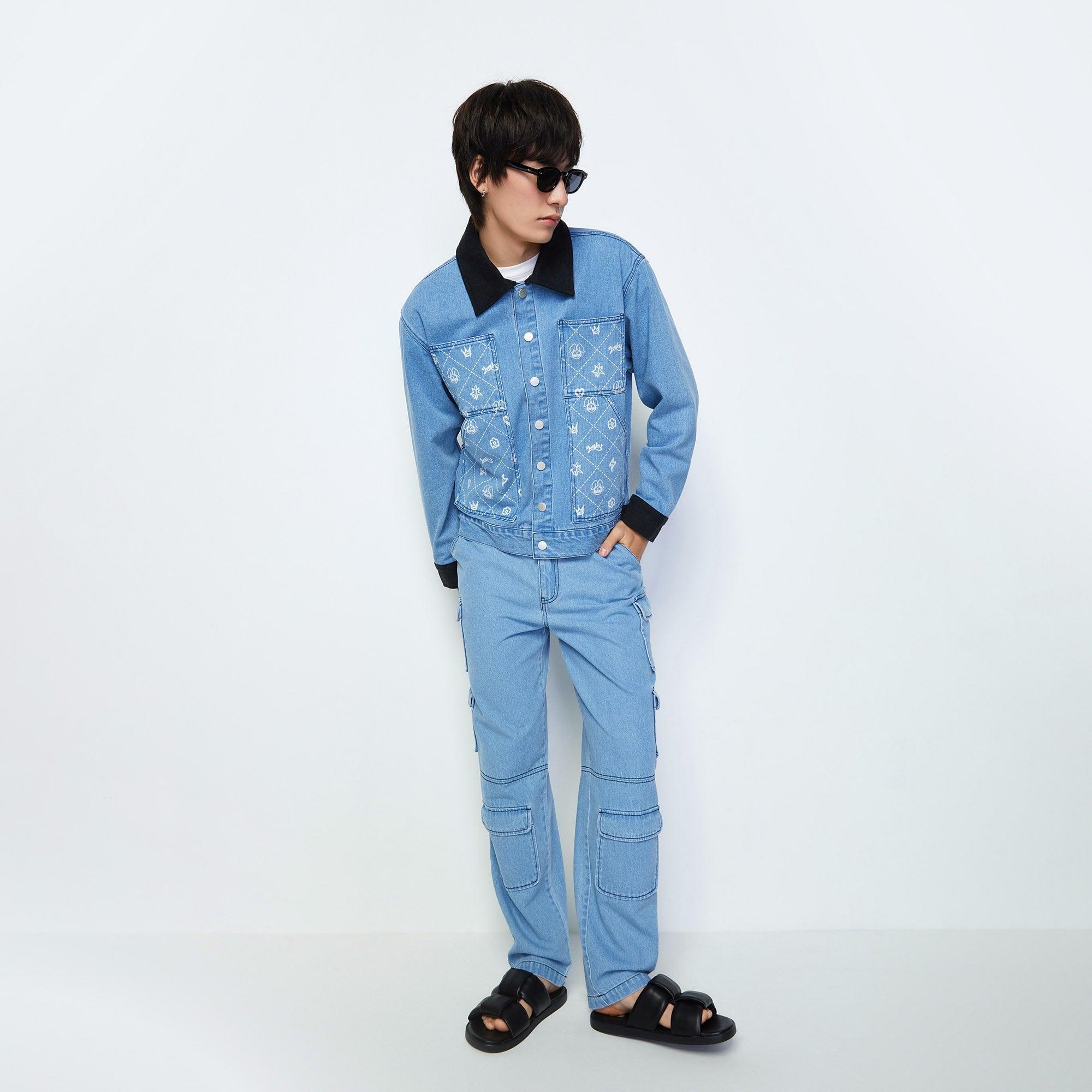 Printed Denim Jacket Artistic Expression Blue - Jelly Bunny Thailand Official Online Store