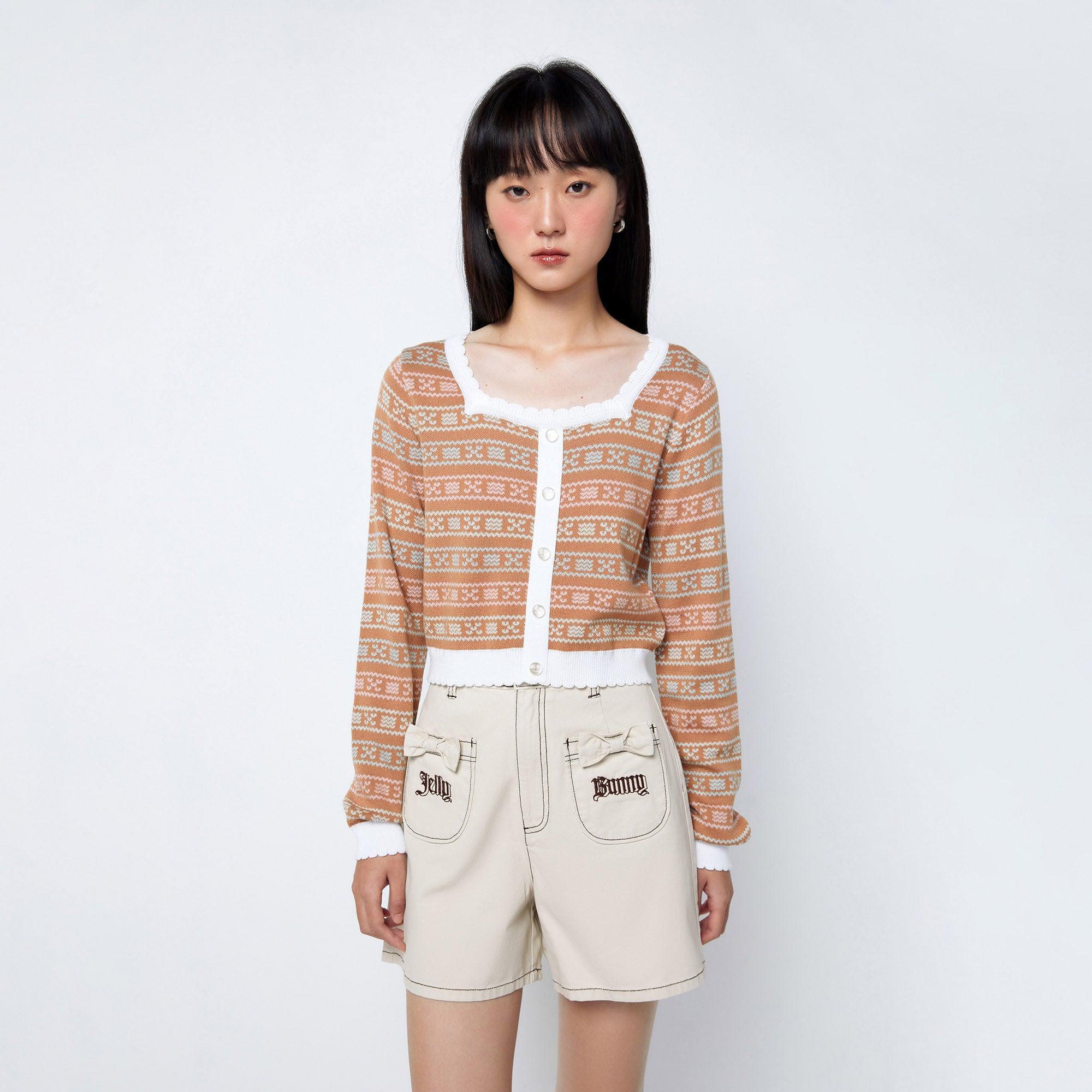 Striped Monogram Knitted Cardigan Multi Color - Jelly Bunny Thailand Official Online Store