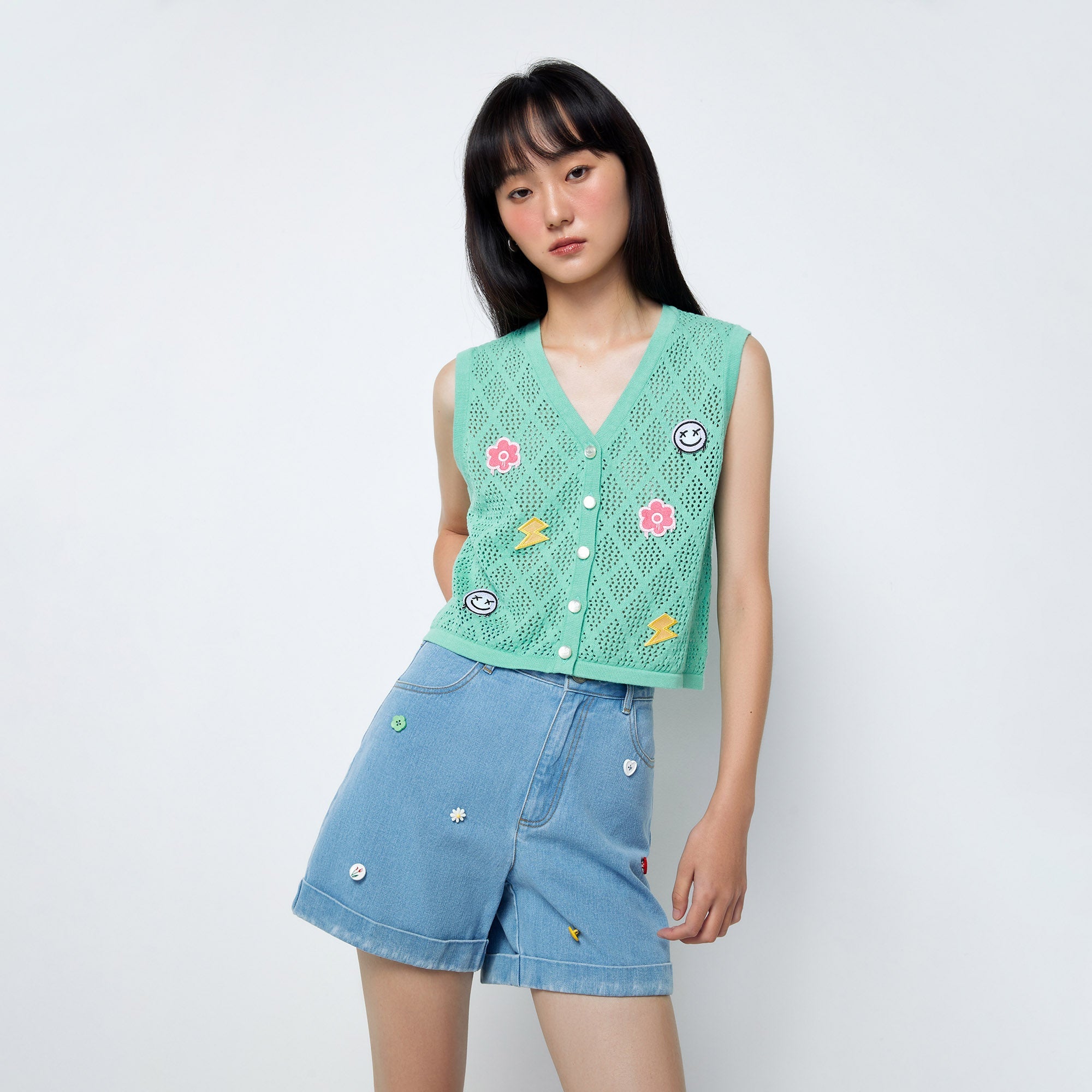 Jb Whimsy Street Broderie Vest Green - Jelly Bunny Thailand Official Online Store