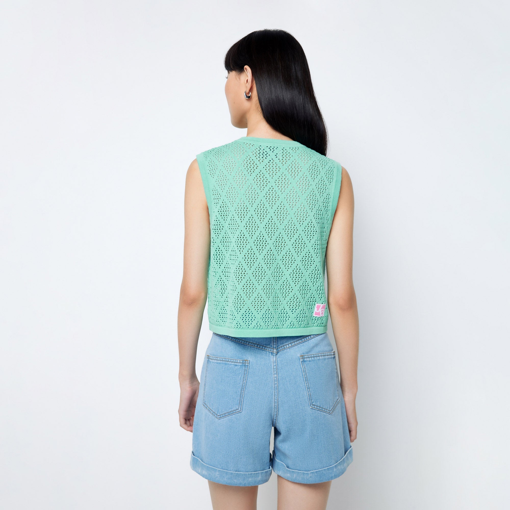 Jb Whimsy Street Broderie Vest Green