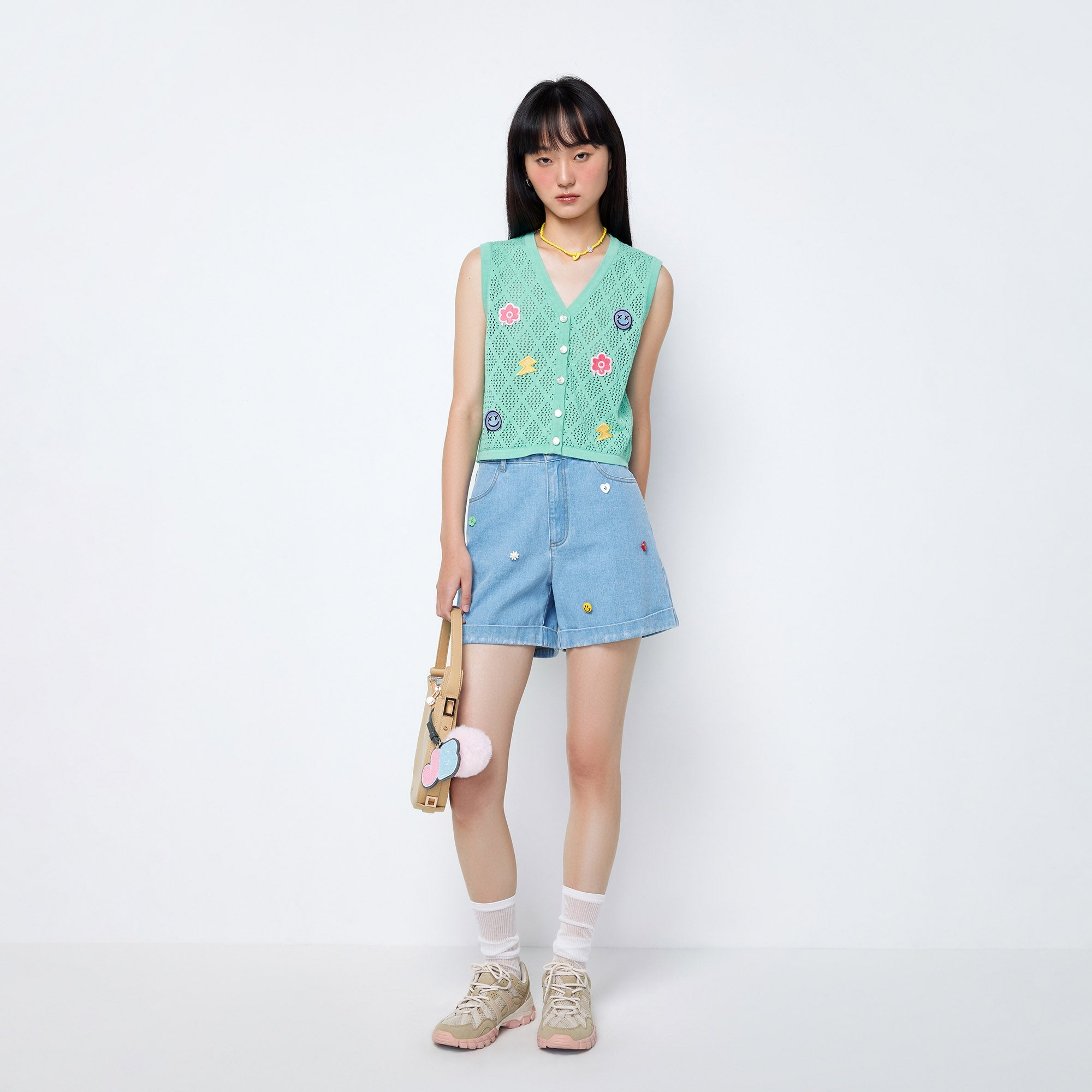 Jb Whimsy Street Broderie Vest Green