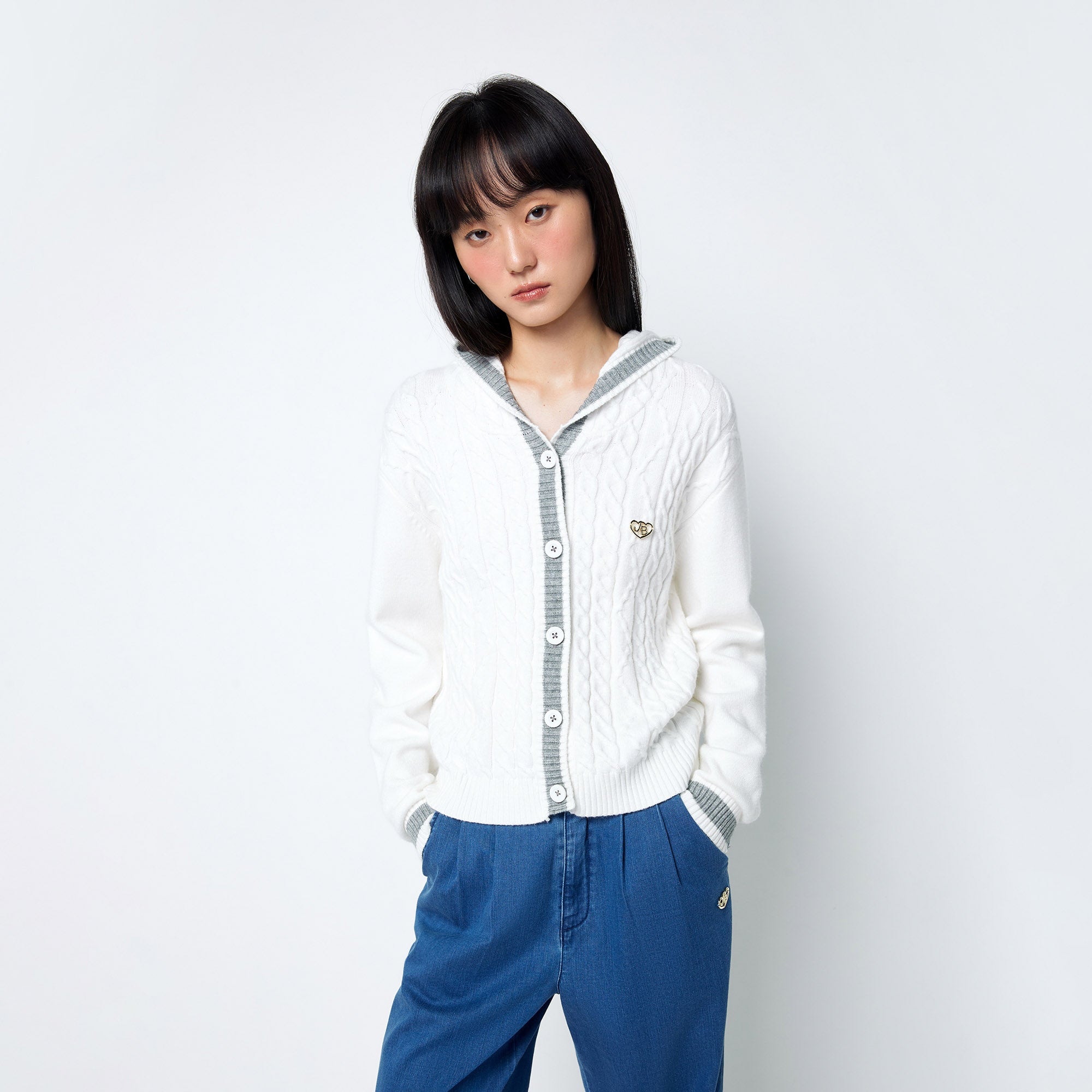 Cable Knitted Cardigan White