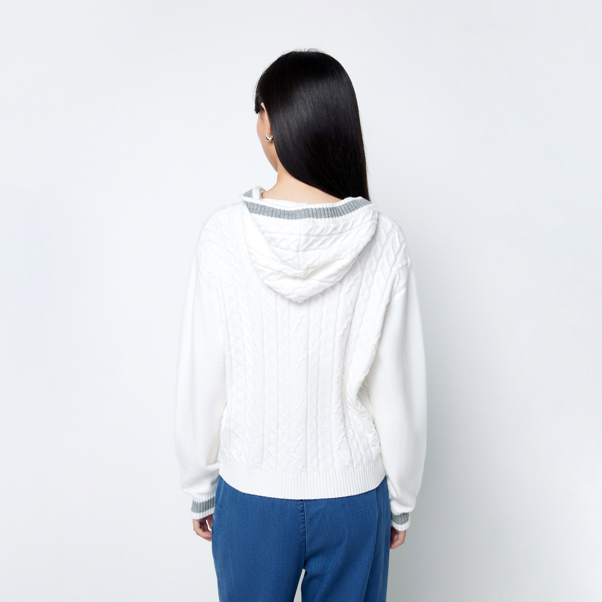 Cable Knitted Cardigan White