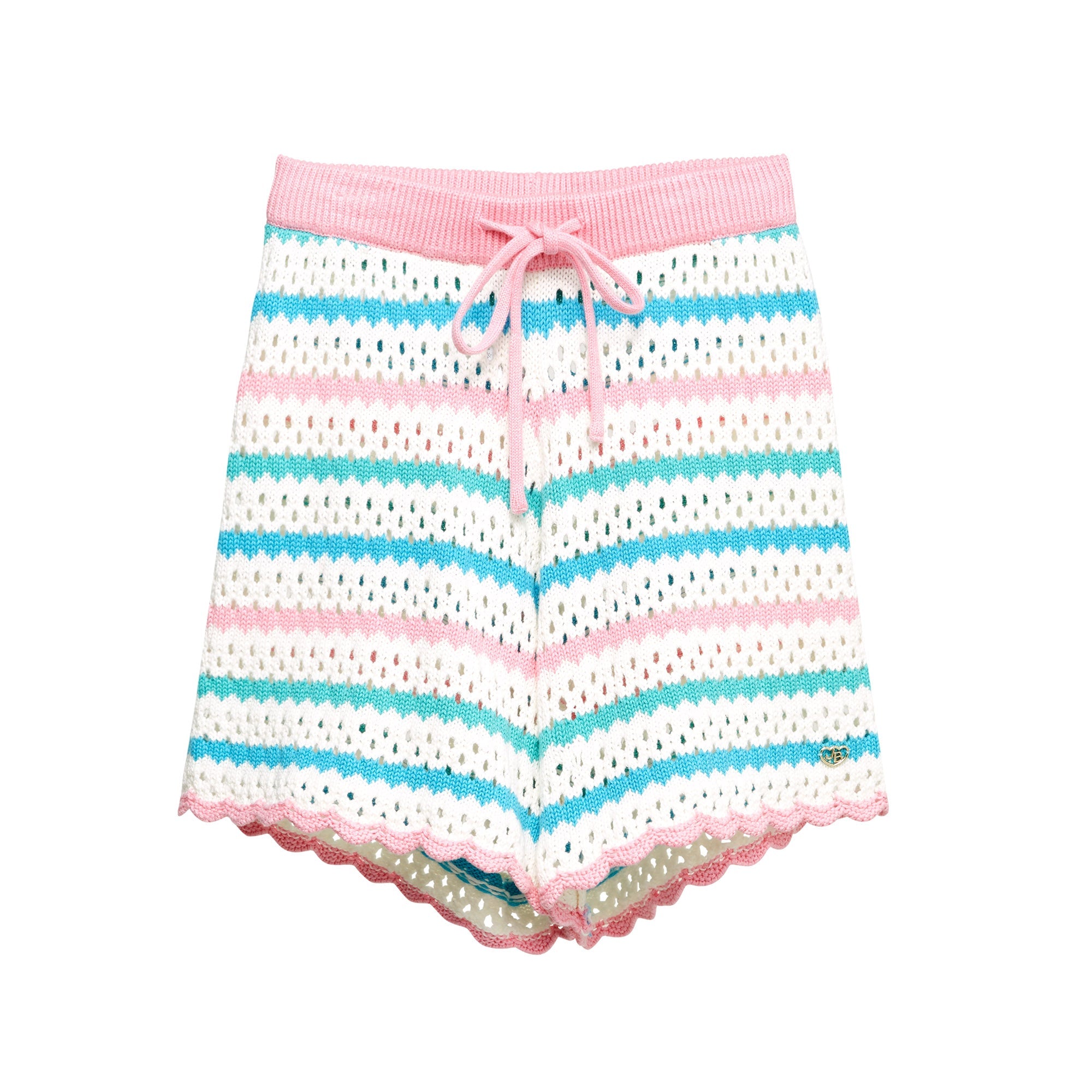 Jb Vibrant Striped Broderie Knitted Shorts Multi Color