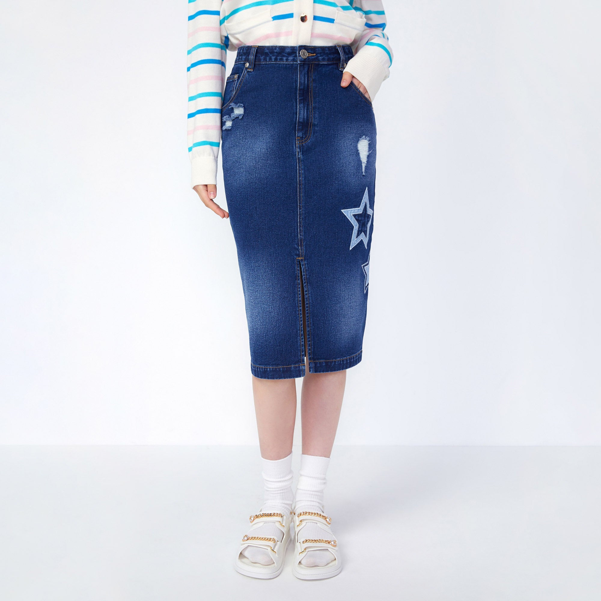 Starlight Maxi Denim Skirt Navy - Jelly Bunny Thailand Official Online Store