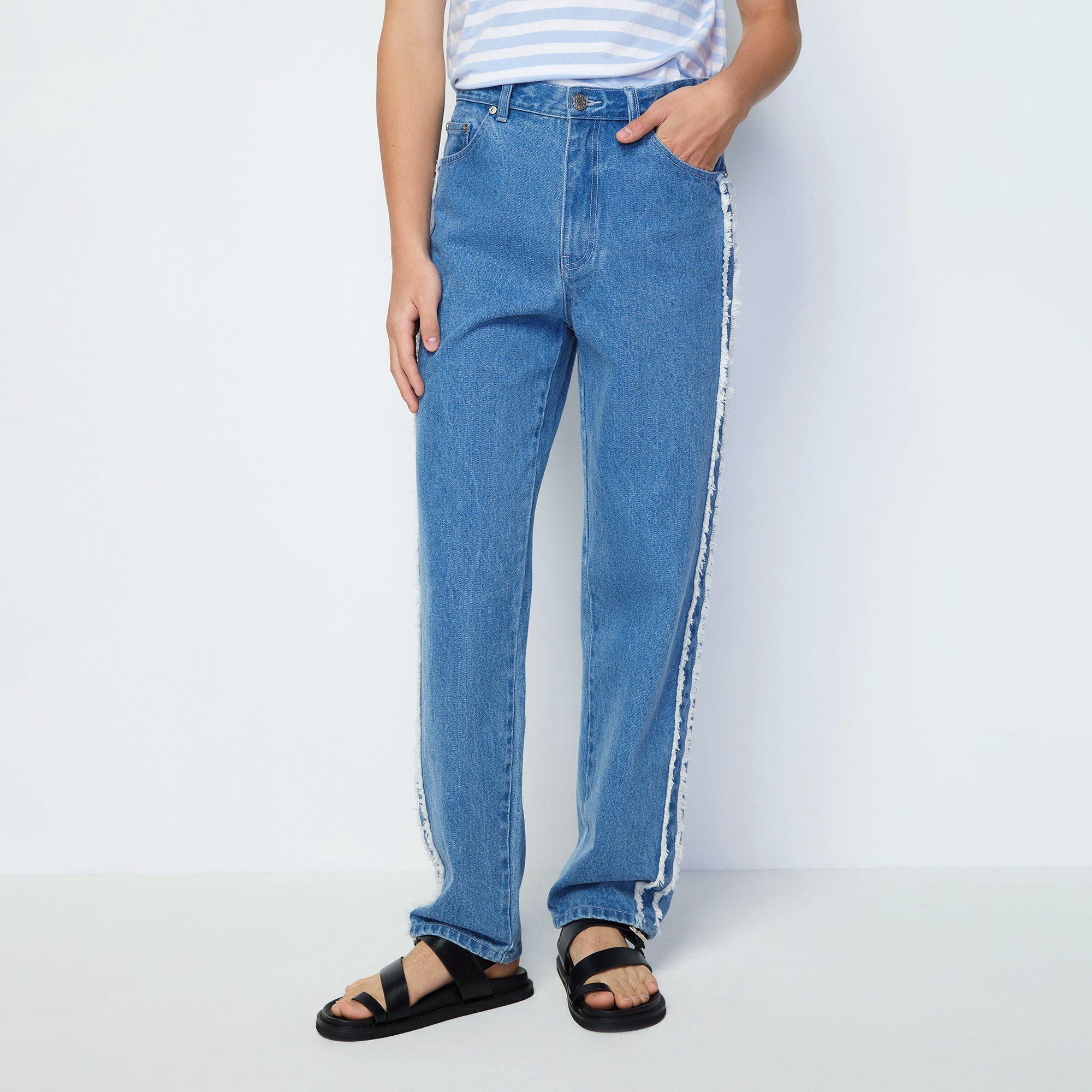 Bunny Ribbed-Trim Jeans Blue