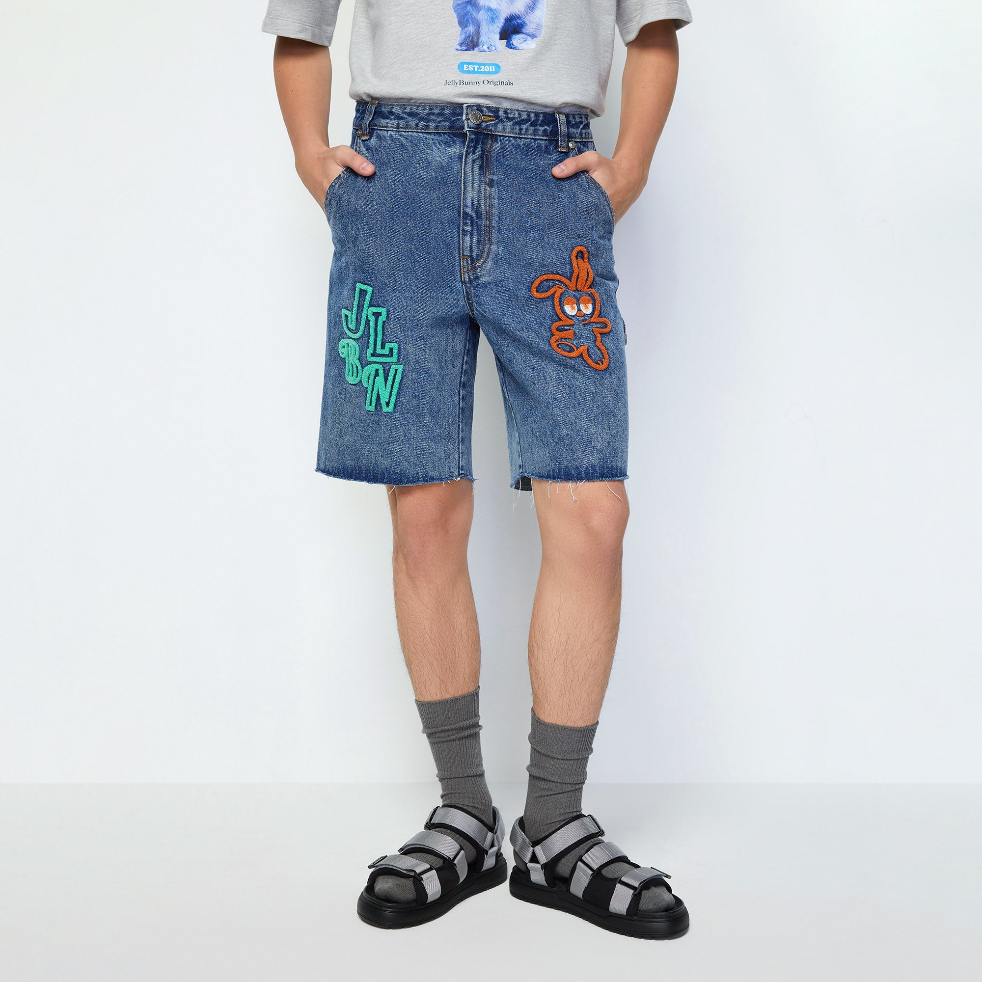 Bunny Embroidered Short Jeans Blue