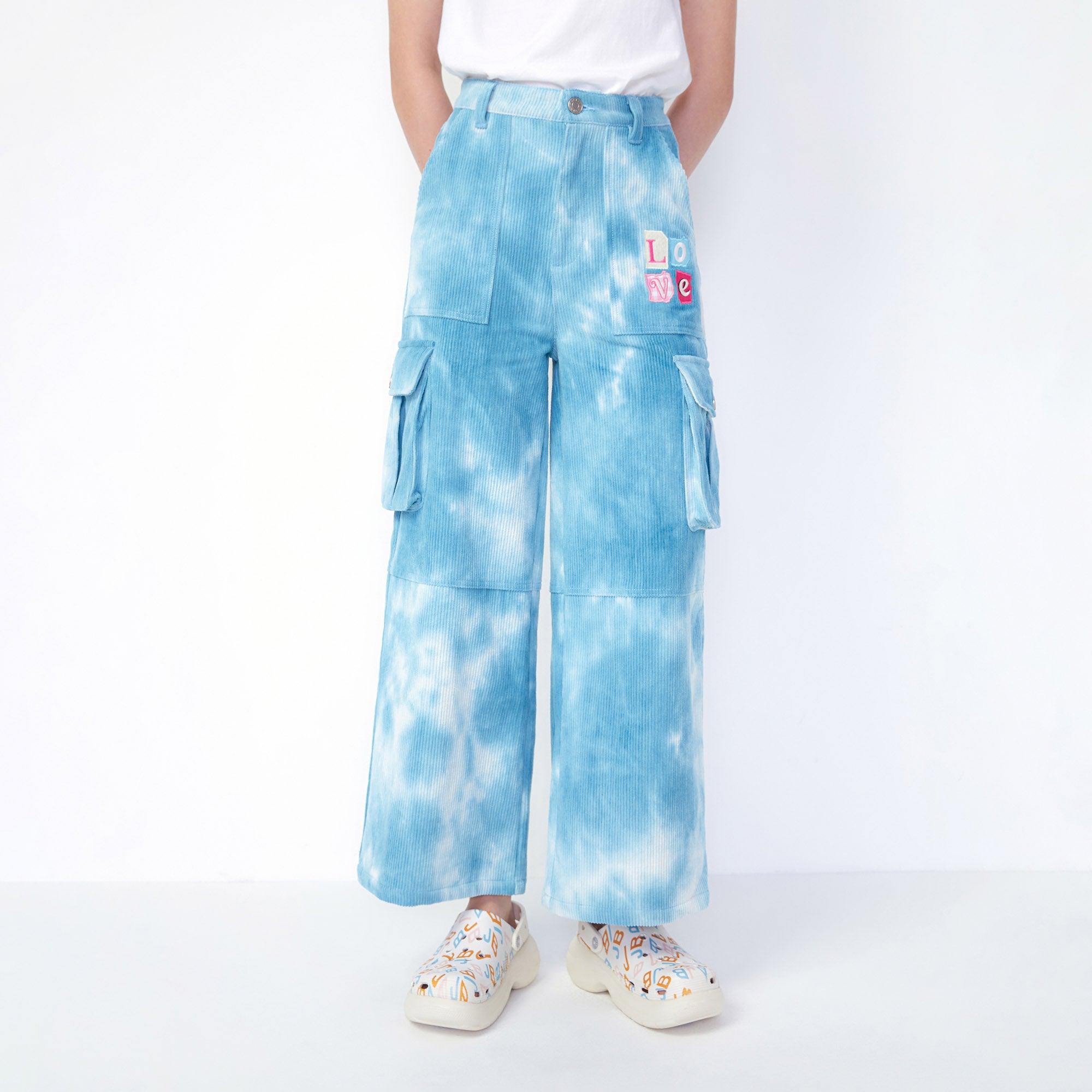 Wide-Leg Tie-Dyed Cargo Pants Multi Color