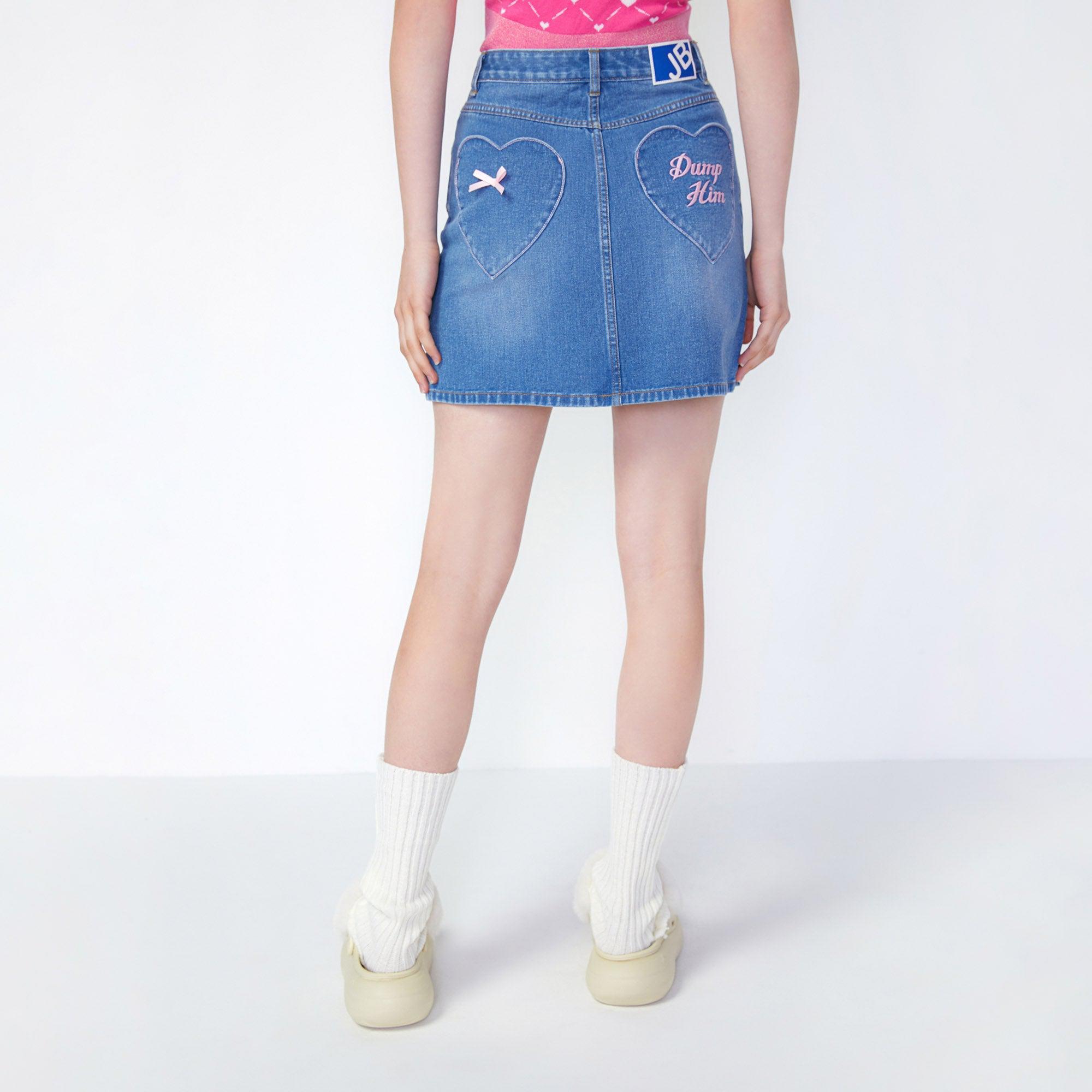 Heartfelt Denim Mini A-Line Skirt Blue - Jelly Bunny Thailand Official Online Store