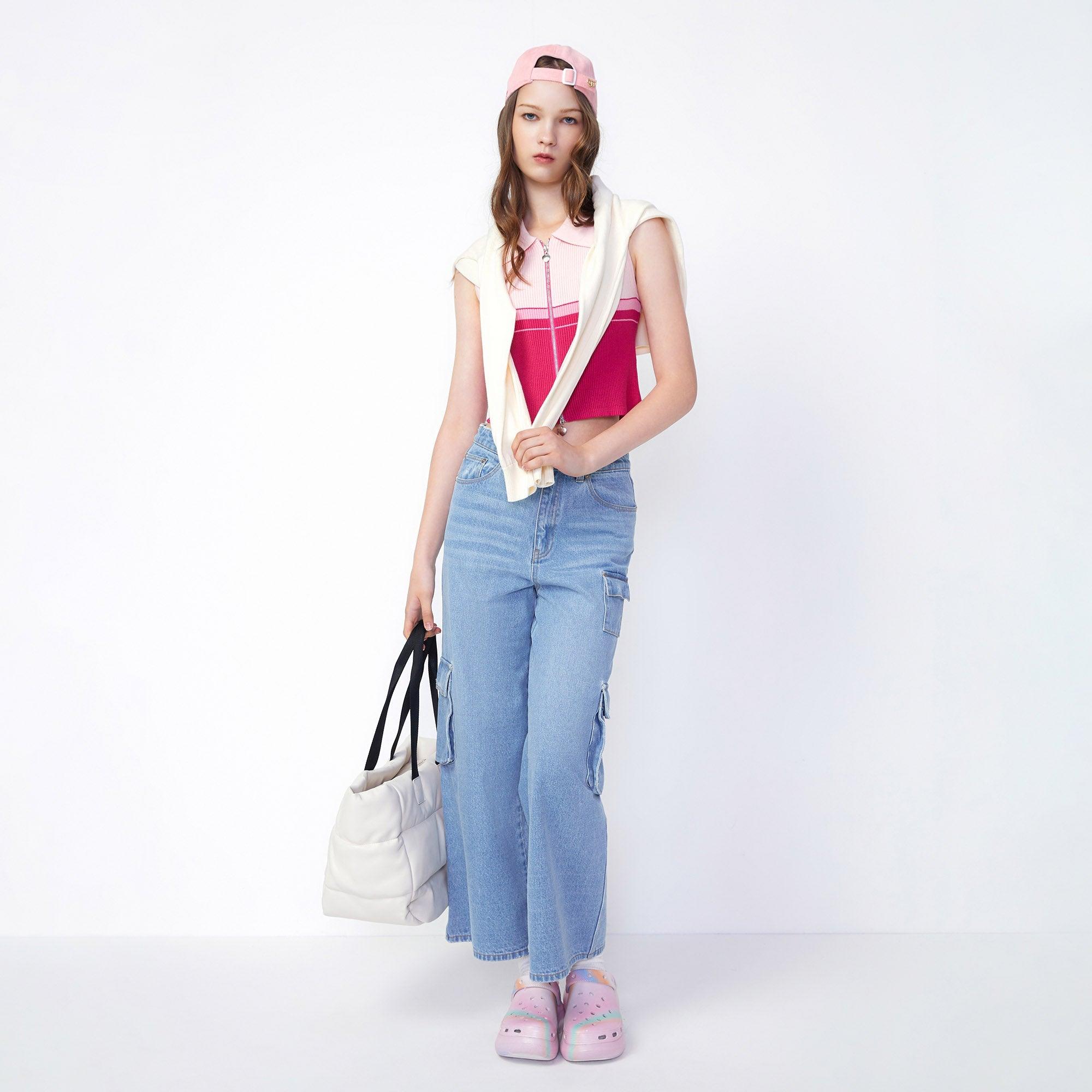 Flap Pockets Wide Leg Jeans Blue - Jelly Bunny Thailand Official Online Store