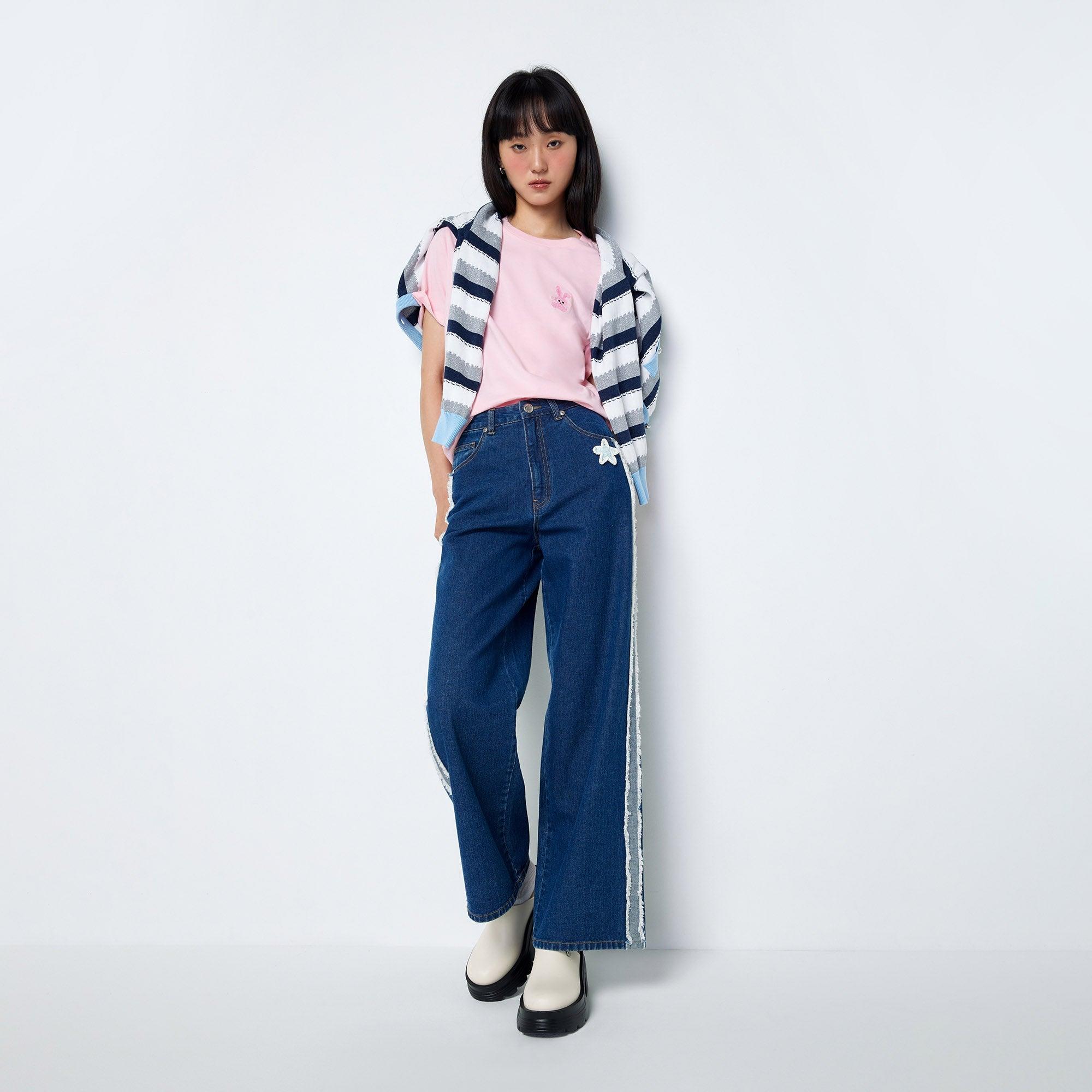 Embroidered Flair Jeans Craftman Studio Blue - Jelly Bunny Thailand Official Online Store