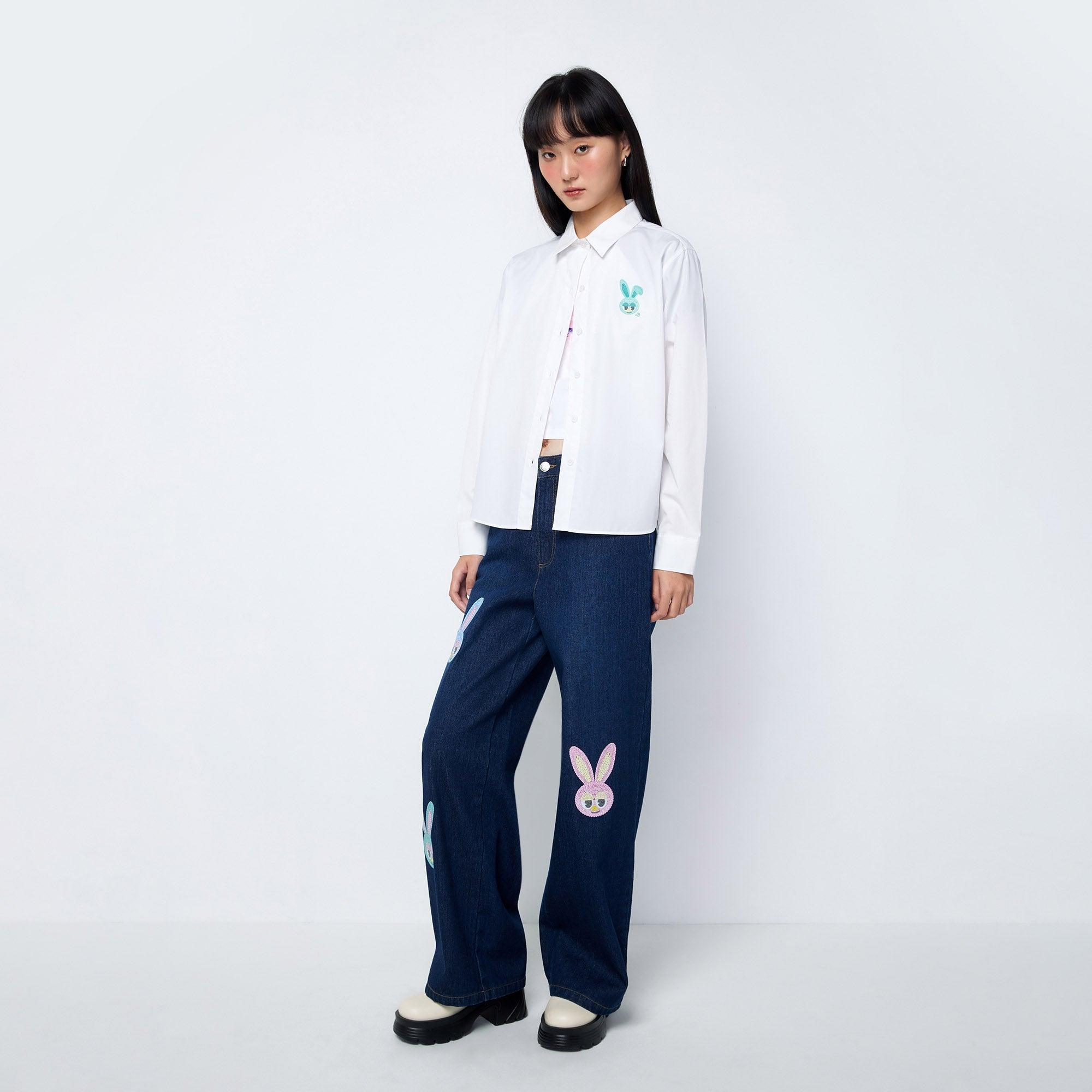 Embroidered Loose-Fit Flair Jeans Craftman Studio Blue - Jelly Bunny Thailand Official Online Store