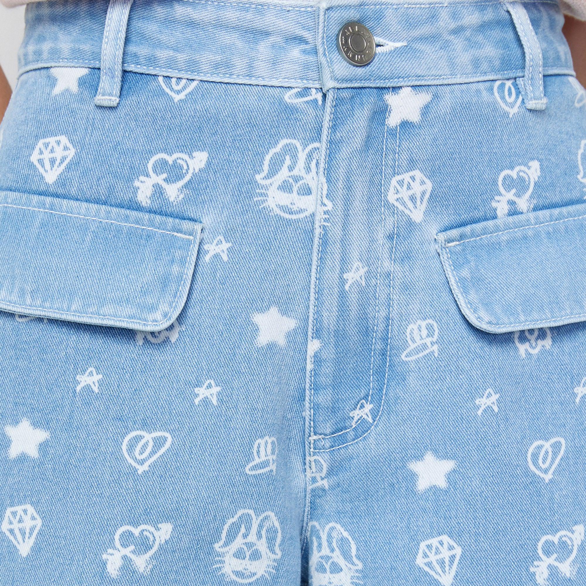 Jb Whimsy Street Monogram Denim Shorts Blue - Jelly Bunny Thailand Official Online Store