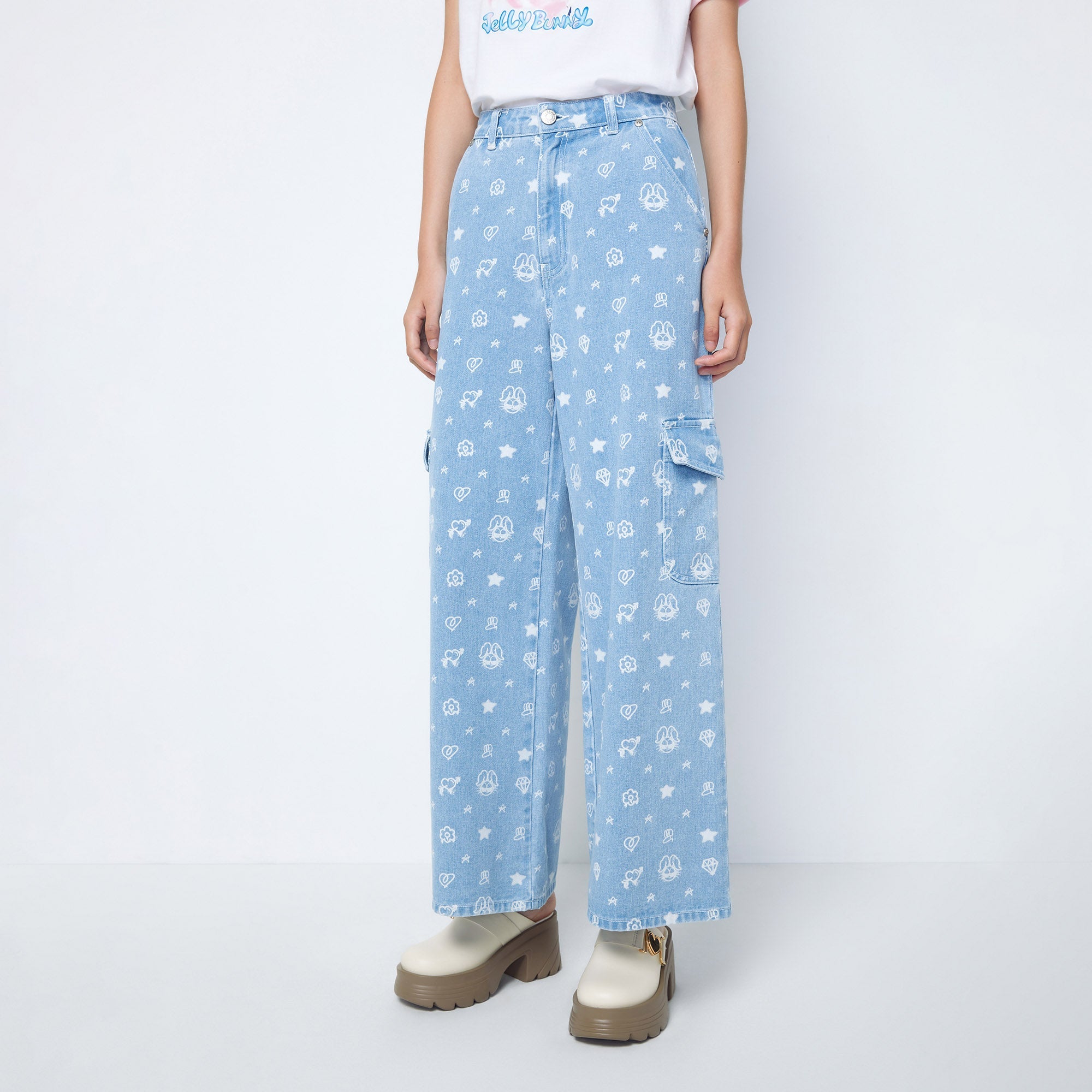 Jb Whimsy Street Denim Cargo Pants Blue - Jelly Bunny Thailand Official Online Store