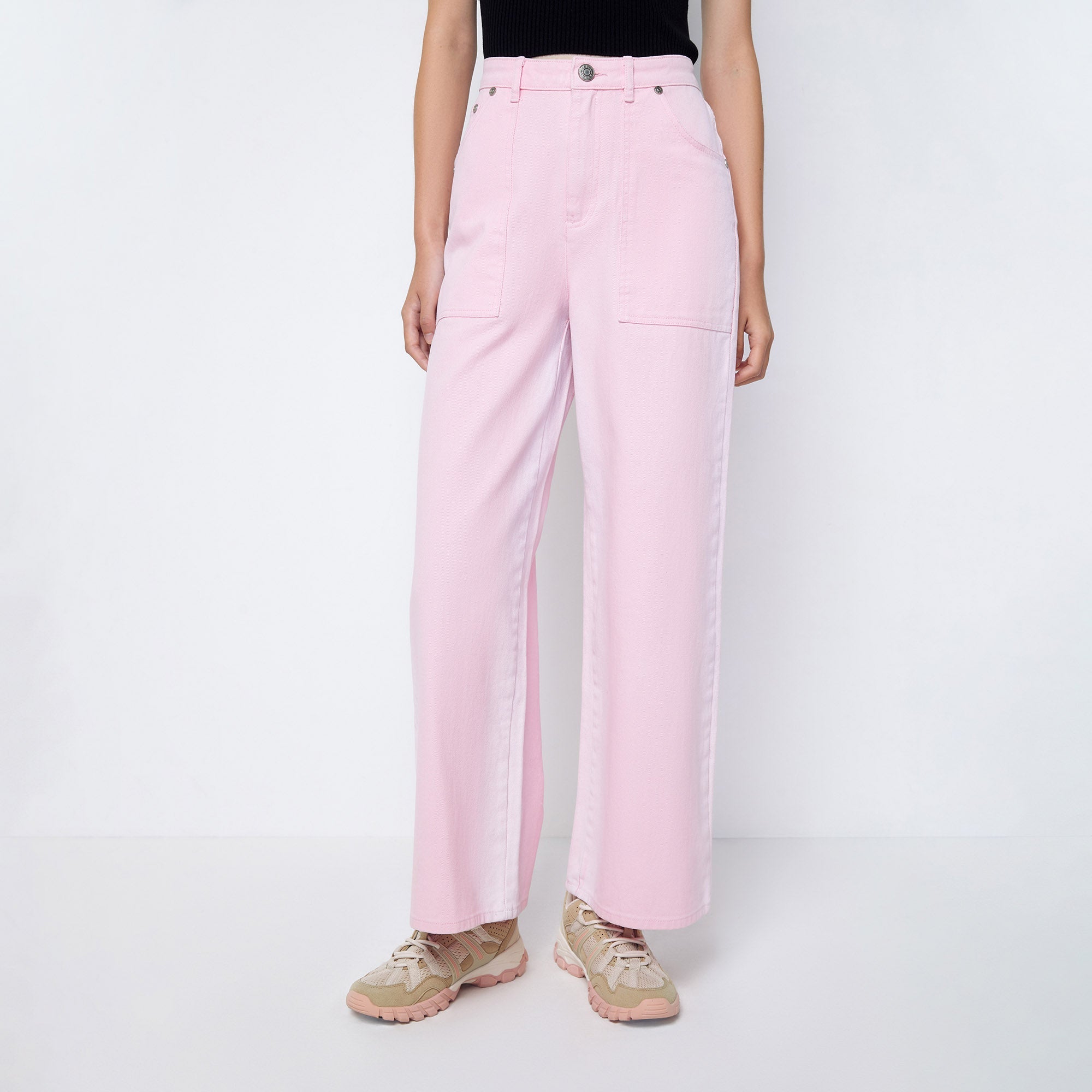 Pinky Devil Hearts Loose Fit Straight Denim Jeans Pink - Jelly Bunny Thailand Official Online Store