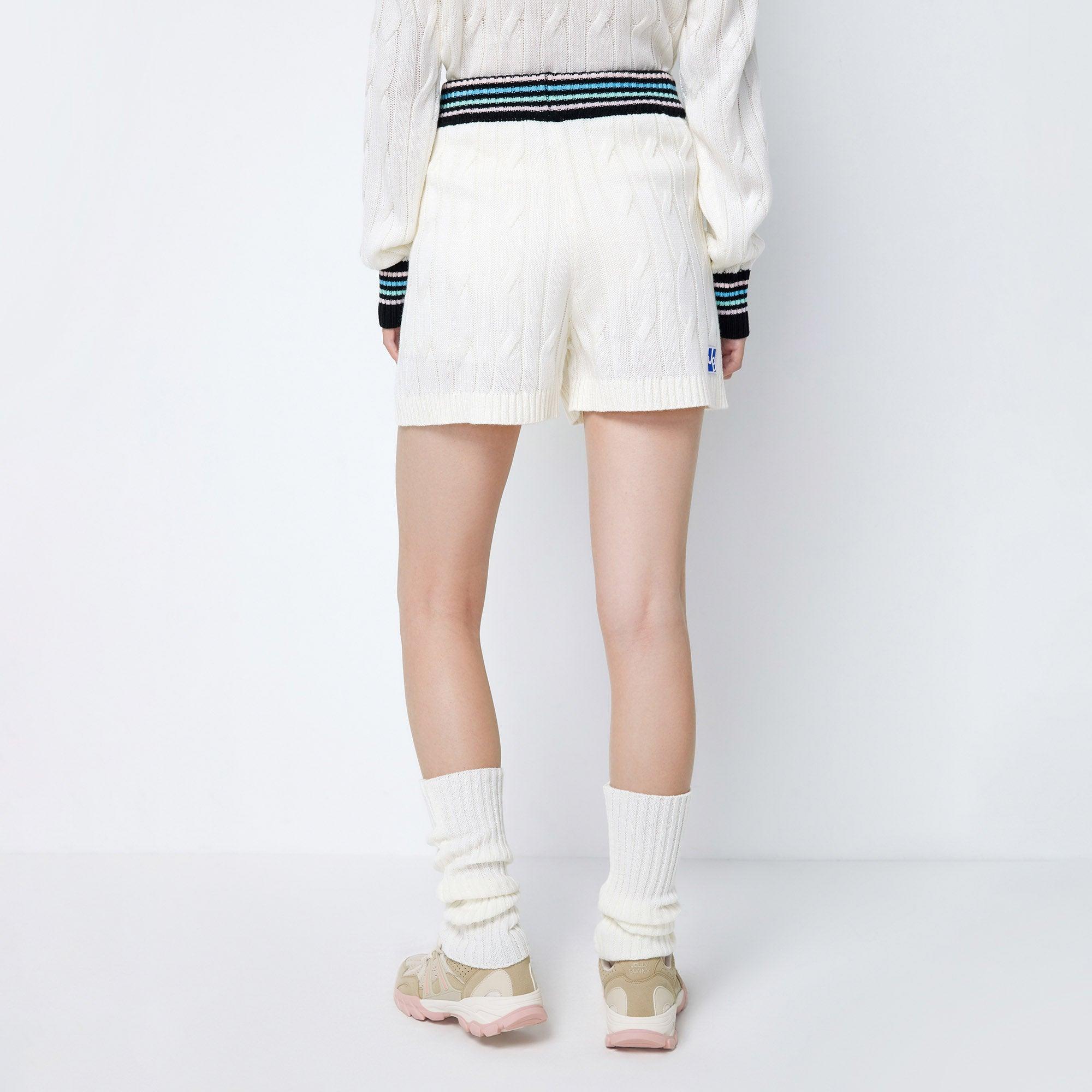 Striped Waist Knitted Shorts Off-White - Jelly Bunny Thailand Official Online Store