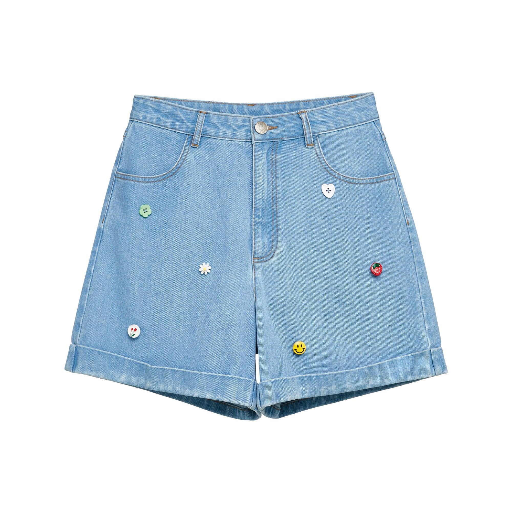 Adorable Button Denim Shorts Blue - Jelly Bunny Thailand Official Online Store