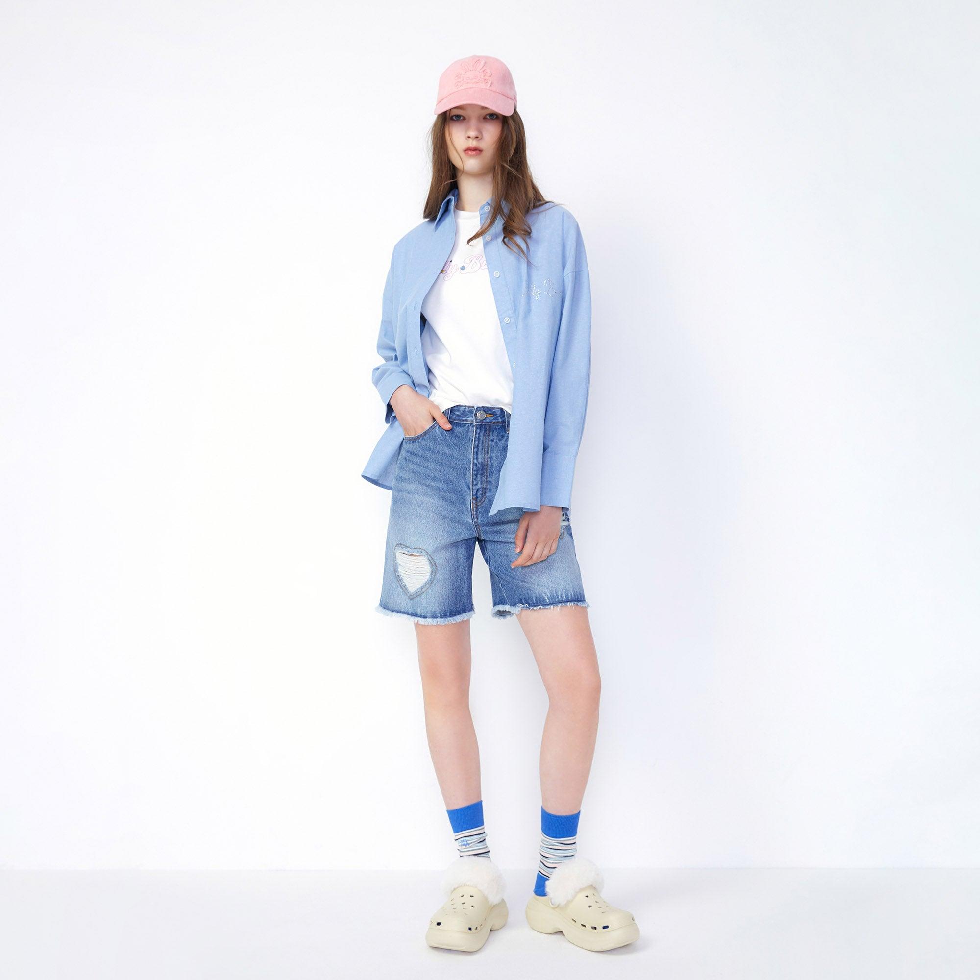 Vivienne Classic Plain Shirt Blue - Jelly Bunny Thailand Official Online Store