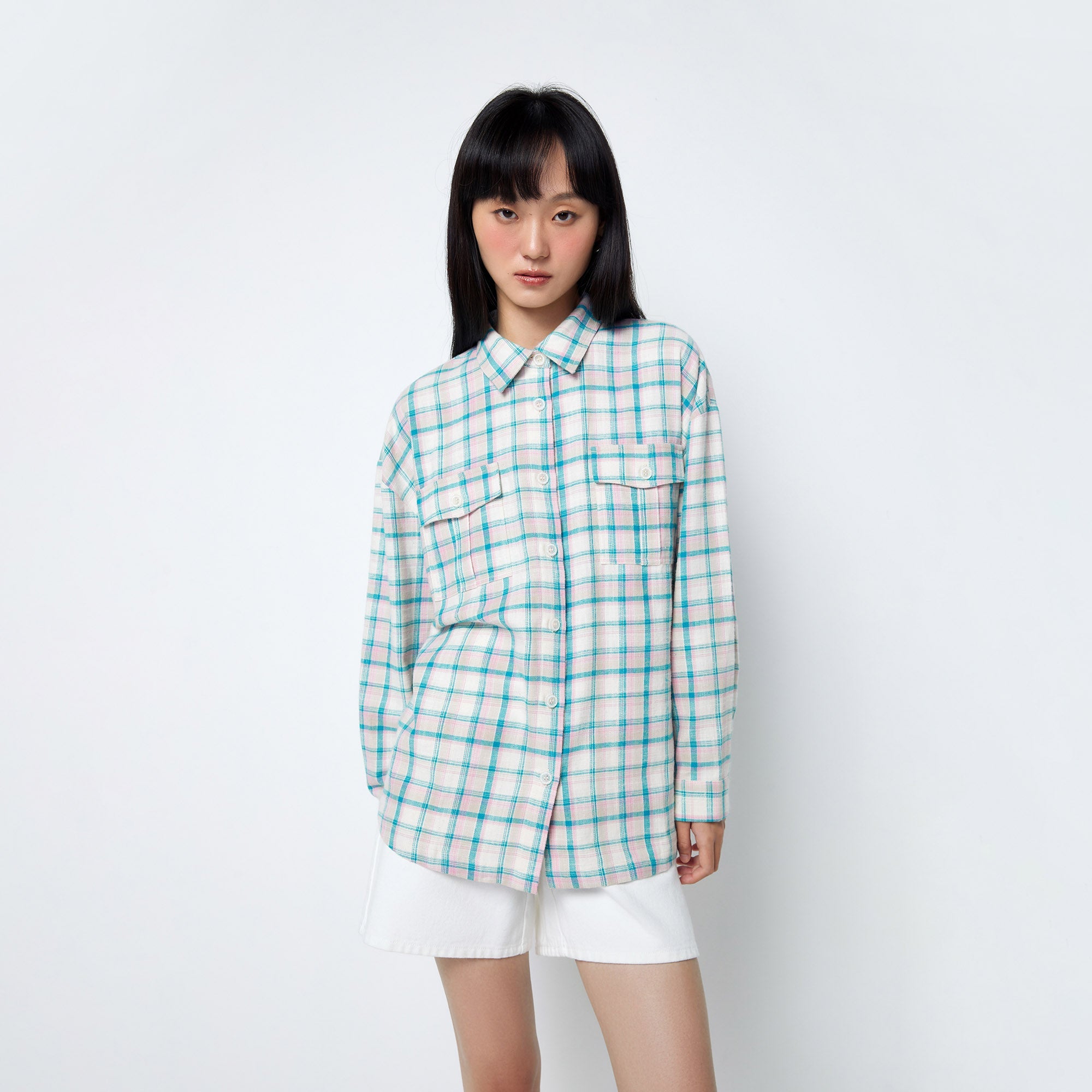 Plaid Oversized Loose Fit Long Sleeve Shirt Multi Color