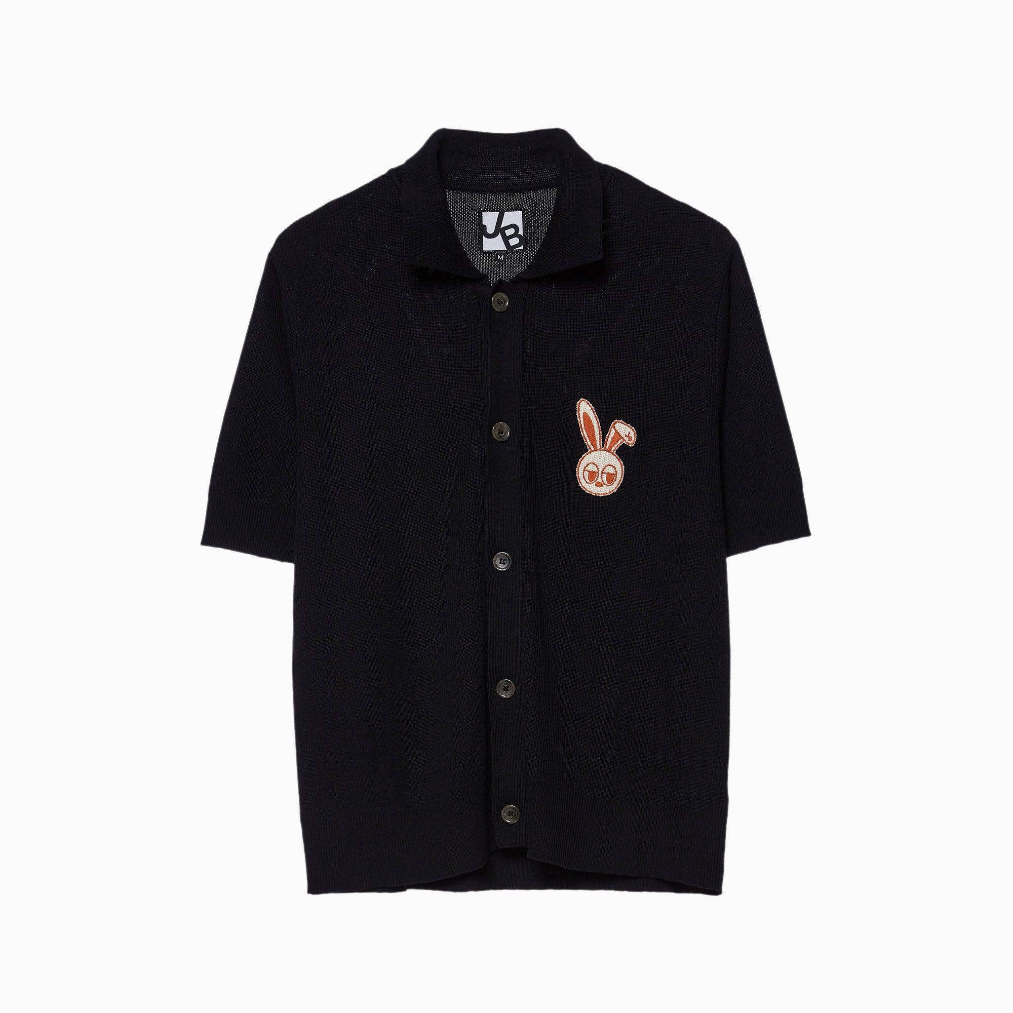 Embroidered Ribbed Knitted Short Sleeve Shirt Craftman Studio Black - Jelly Bunny Thailand Official Online Store