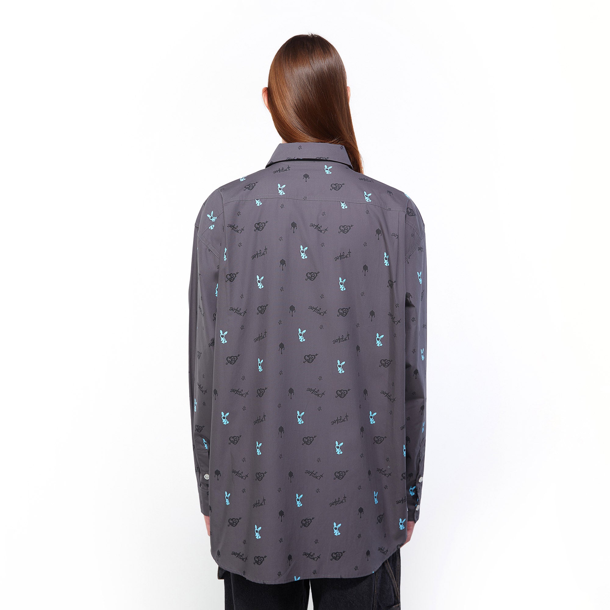 Sketched Bunny Monogram Oversized Shirt Grey