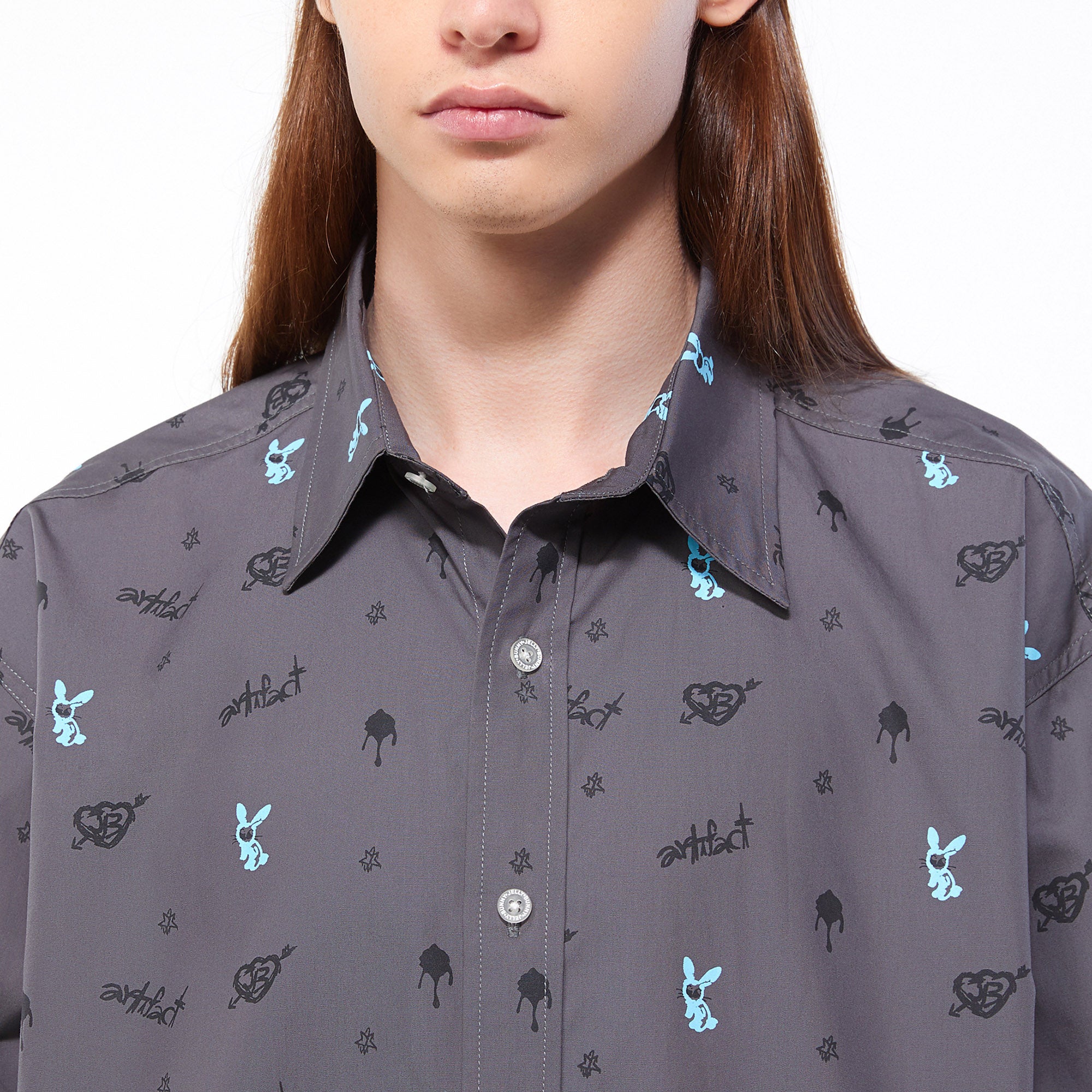 Sketched Bunny Monogram Oversized Shirt Grey