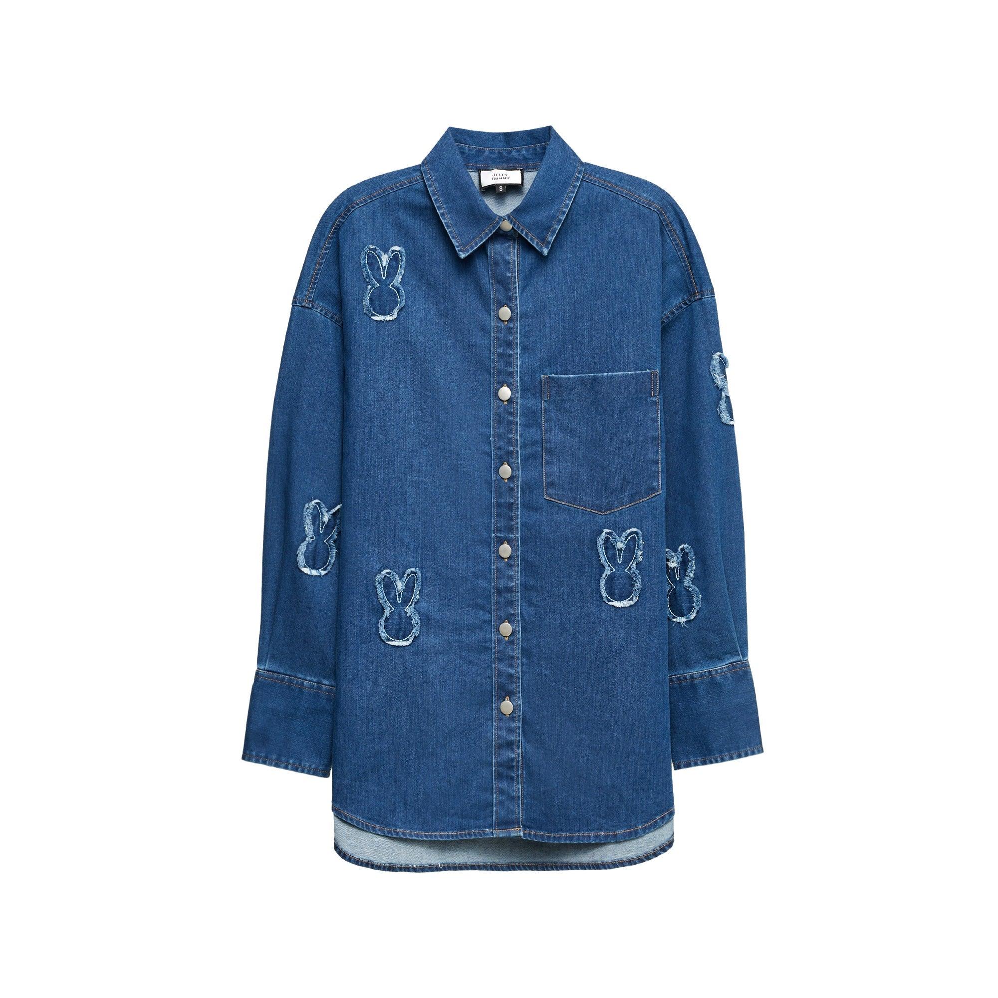 Trimmed Bunnies Denim Shirt Blue - Jelly Bunny Thailand Official Online Store