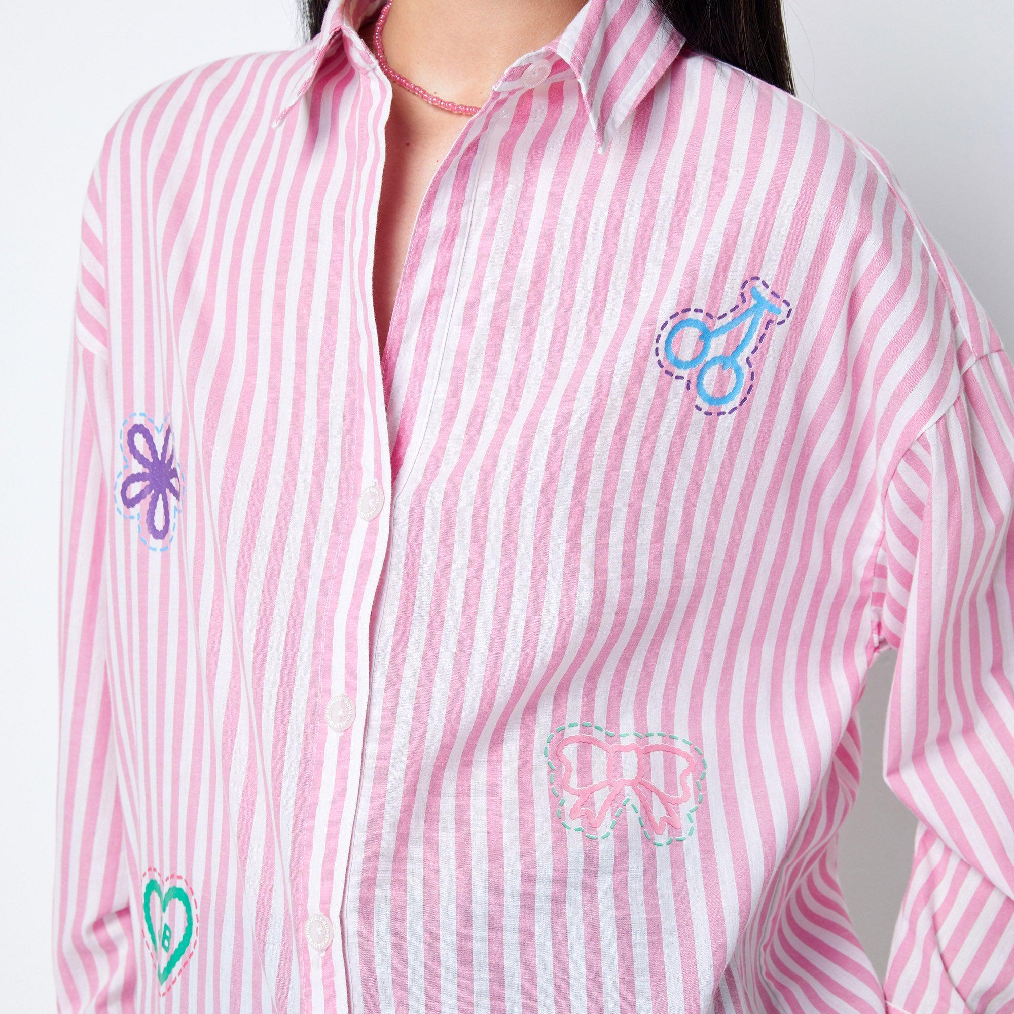 Charm Printed Striped Shirt Multi Color - Jelly Bunny Thailand Official Online Store