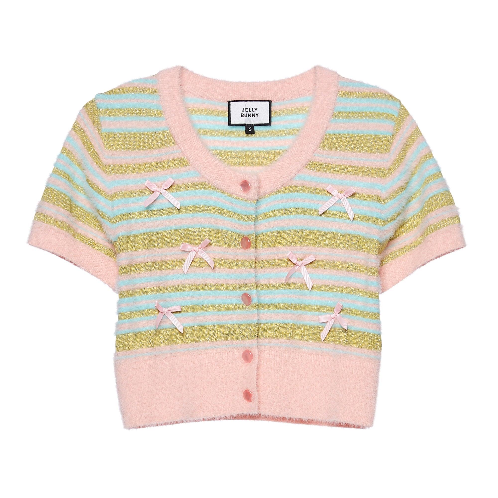 Sweet Angel Crop Fluffy Stripe Blose Multi Color - Jelly Bunny Thailand Official Online Store