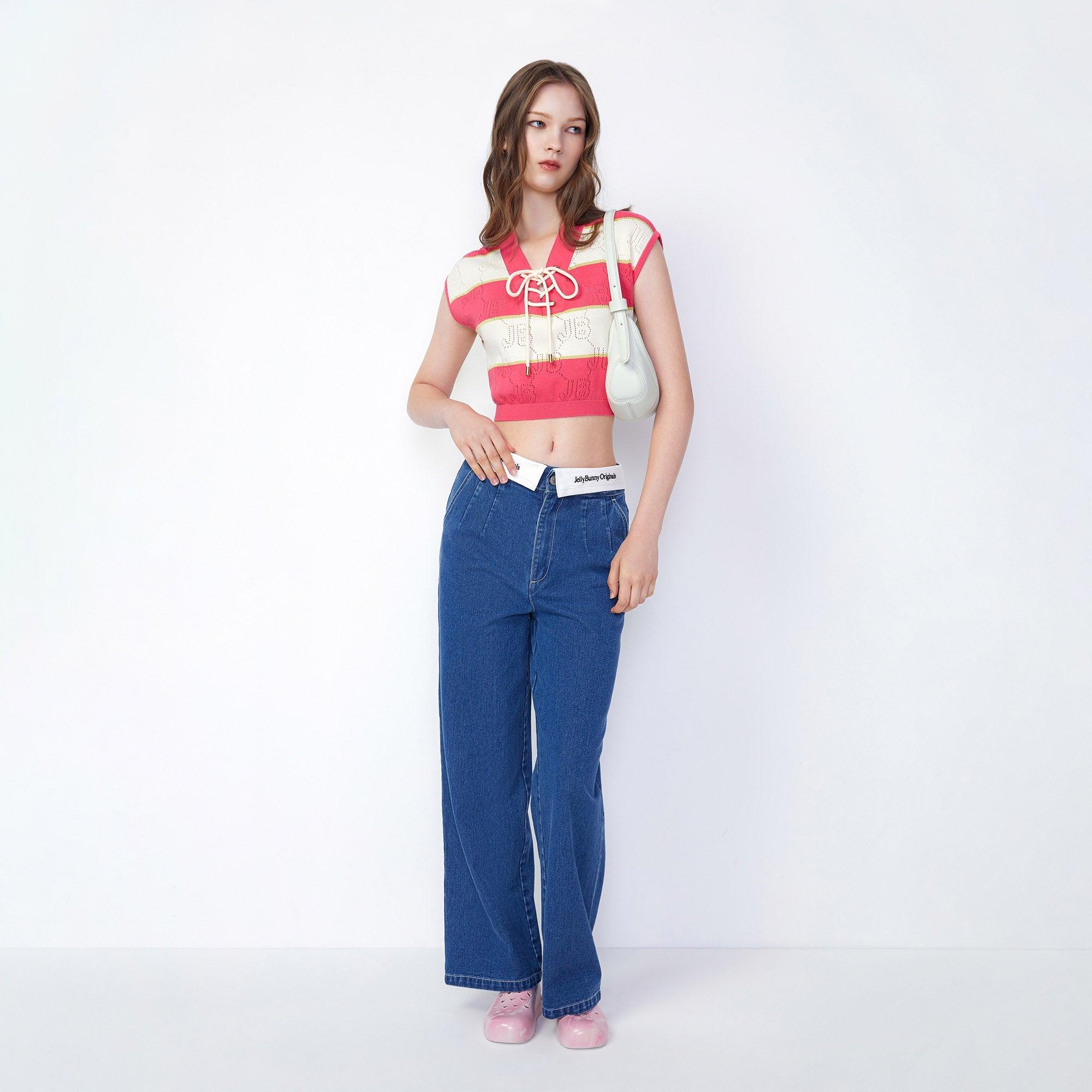 Lila Striped Crop Blouse Multi Color - Jelly Bunny Thailand Official Online Store