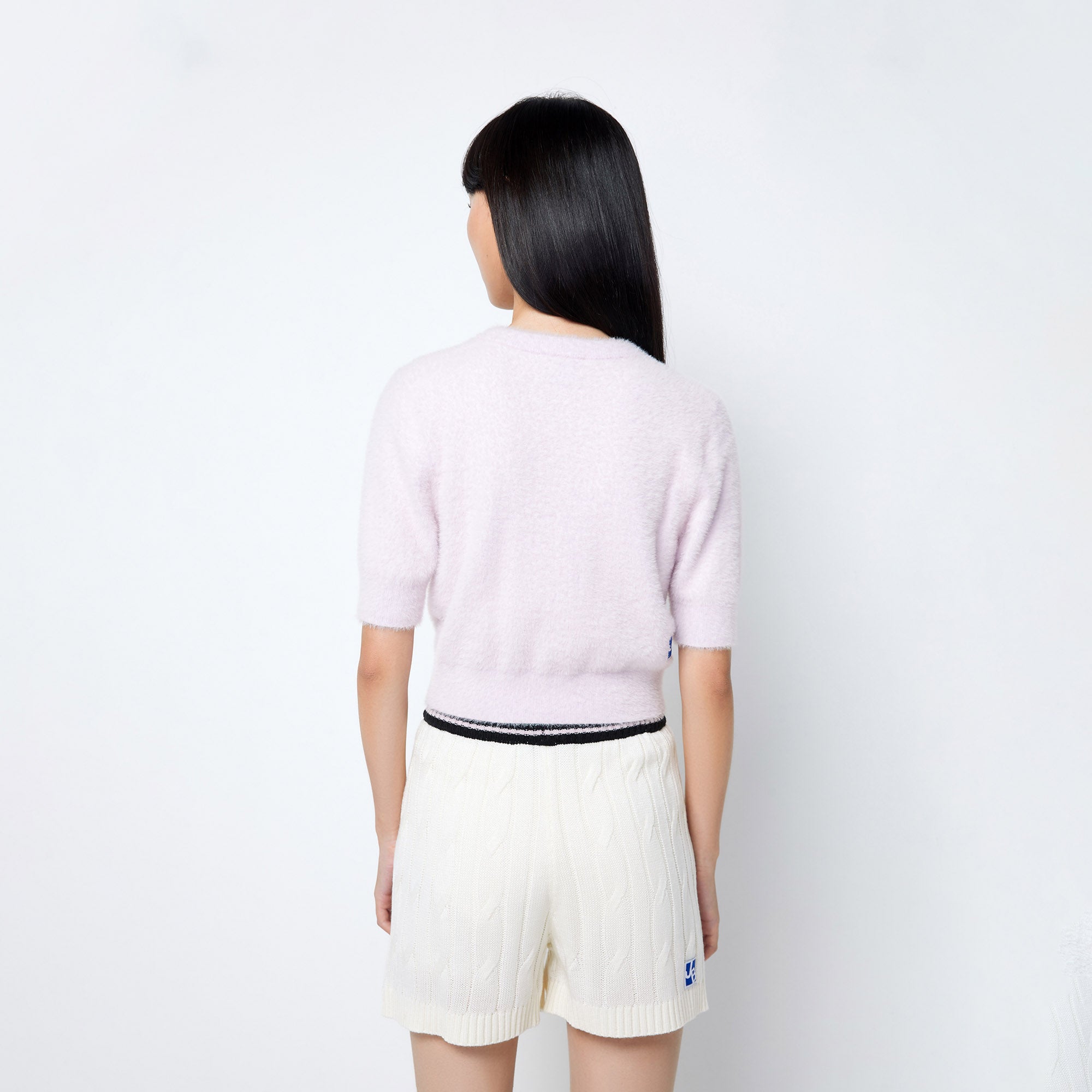 Short Sleeve Knitted Cropped Top Pink