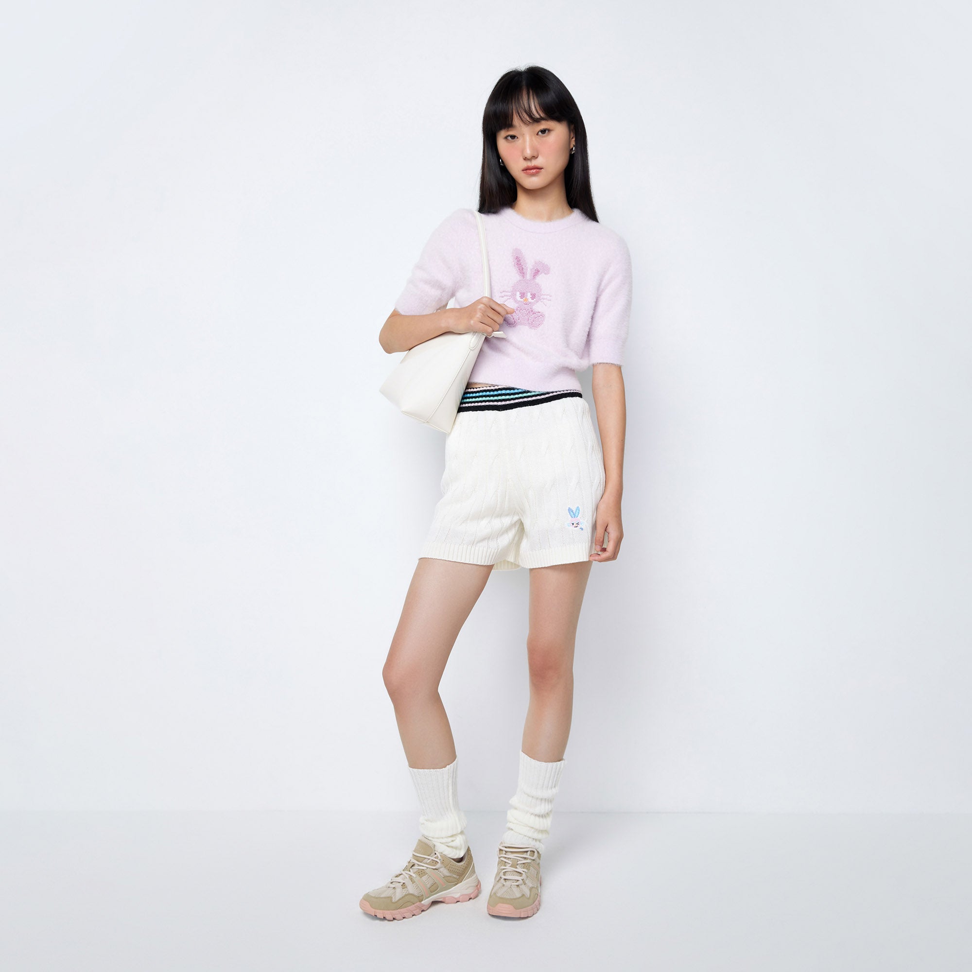 Short Sleeve Knitted Cropped Top Pink