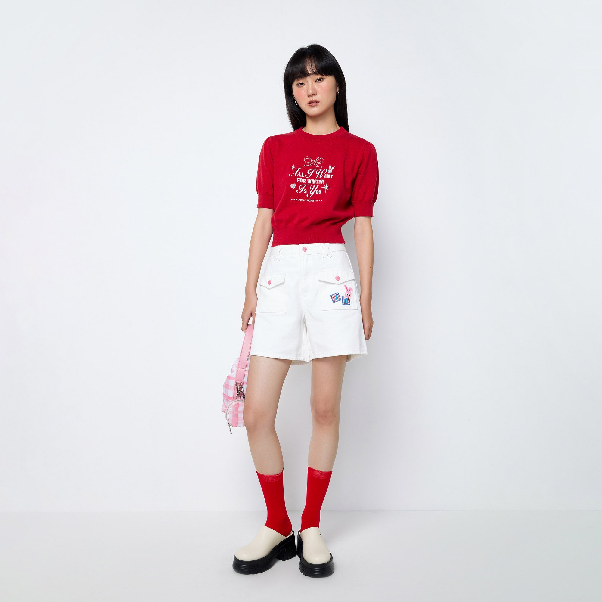 Merry Bunny Christmas Cropped Knitted Top Red