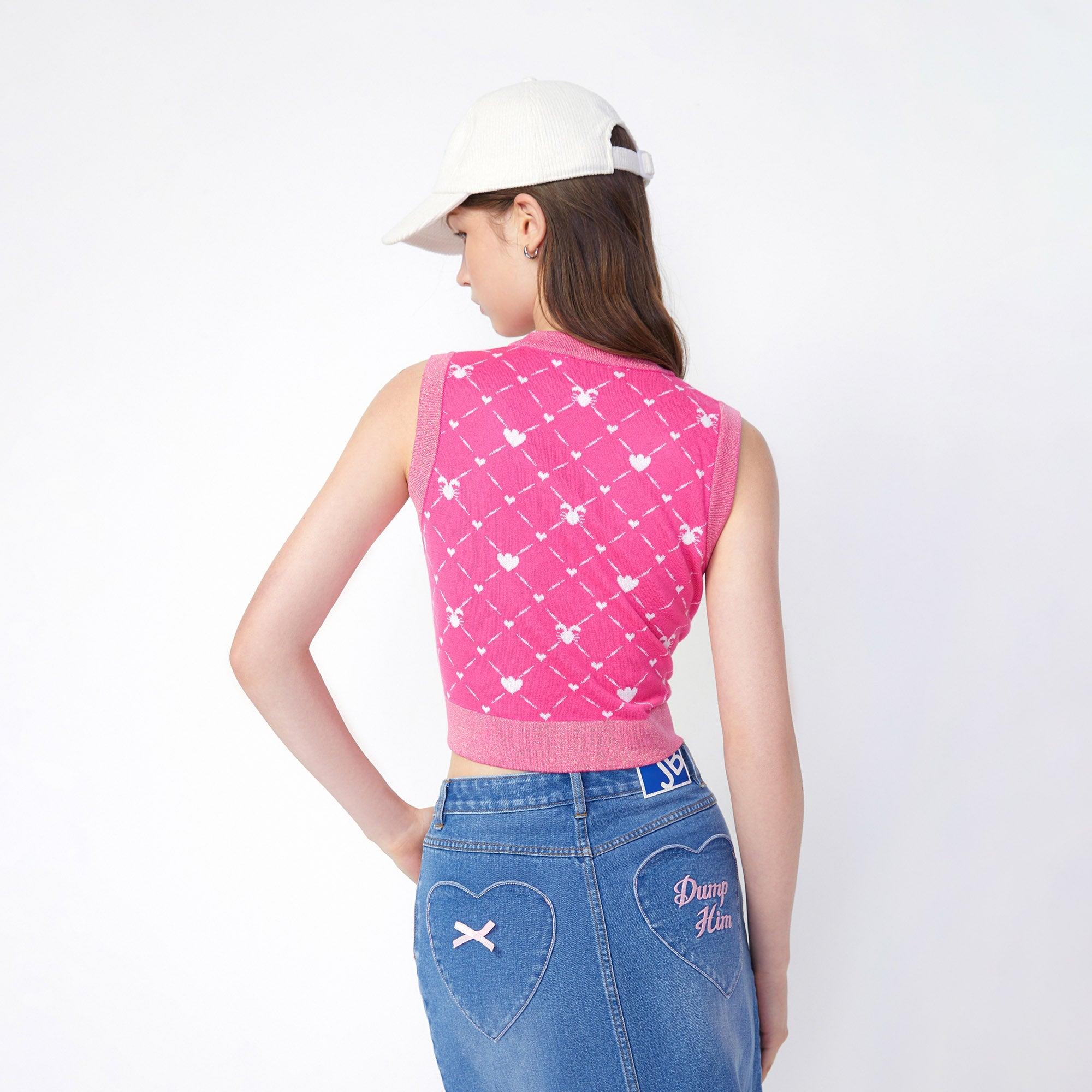 Bunny Heart Knit Vest Pink - Jelly Bunny Thailand Official Online Store