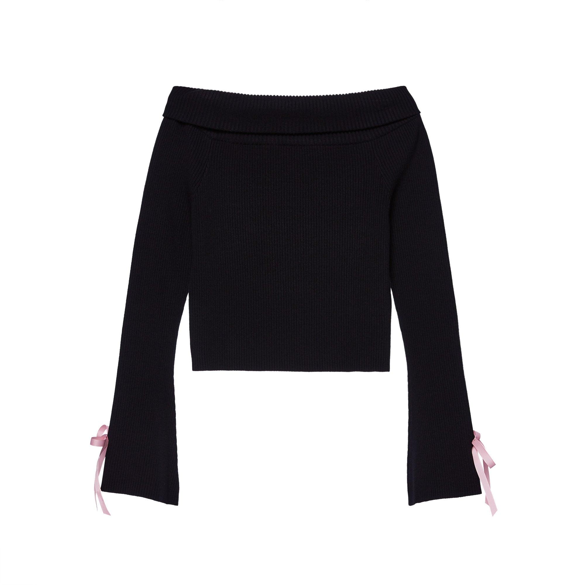 Bardot Knitted Top Black - Jelly Bunny Thailand Official Online Store