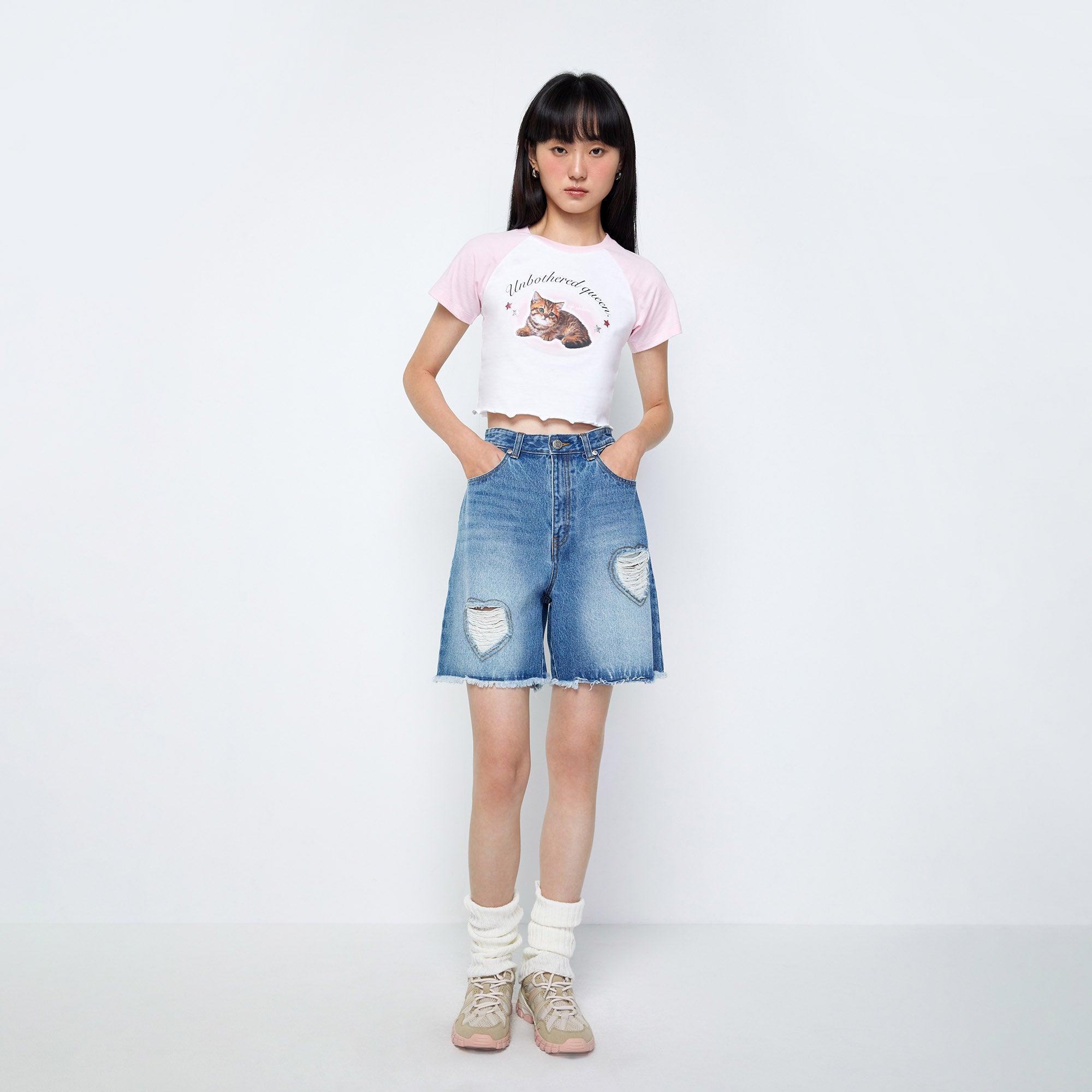 Whimsy Cutie Cat Cropped Baby T-Shirt Multi Color - Jelly Bunny Thailand Official Online Store