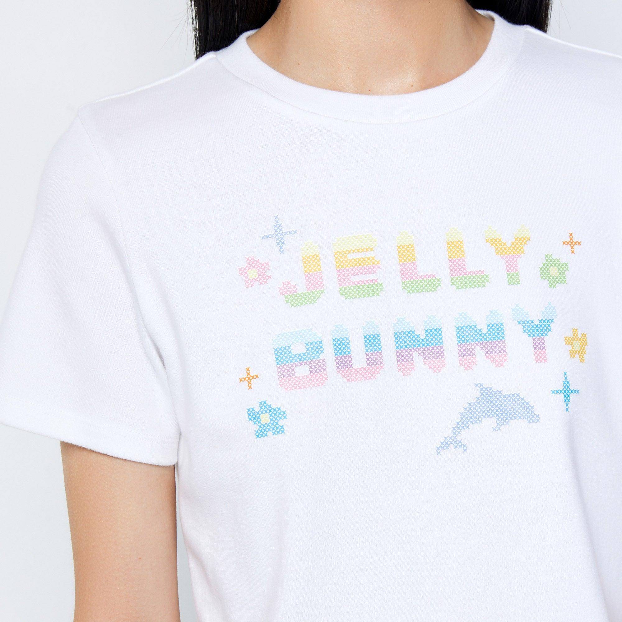 Jb Cross Stitch Cropped T-Shirt White - Jelly Bunny Thailand Official Online Store