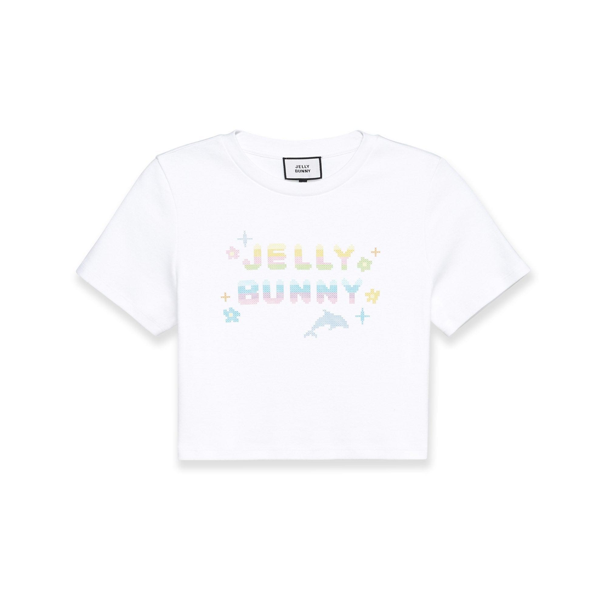 Jb Cross Stitch Cropped T-Shirt White - Jelly Bunny Thailand Official Online Store