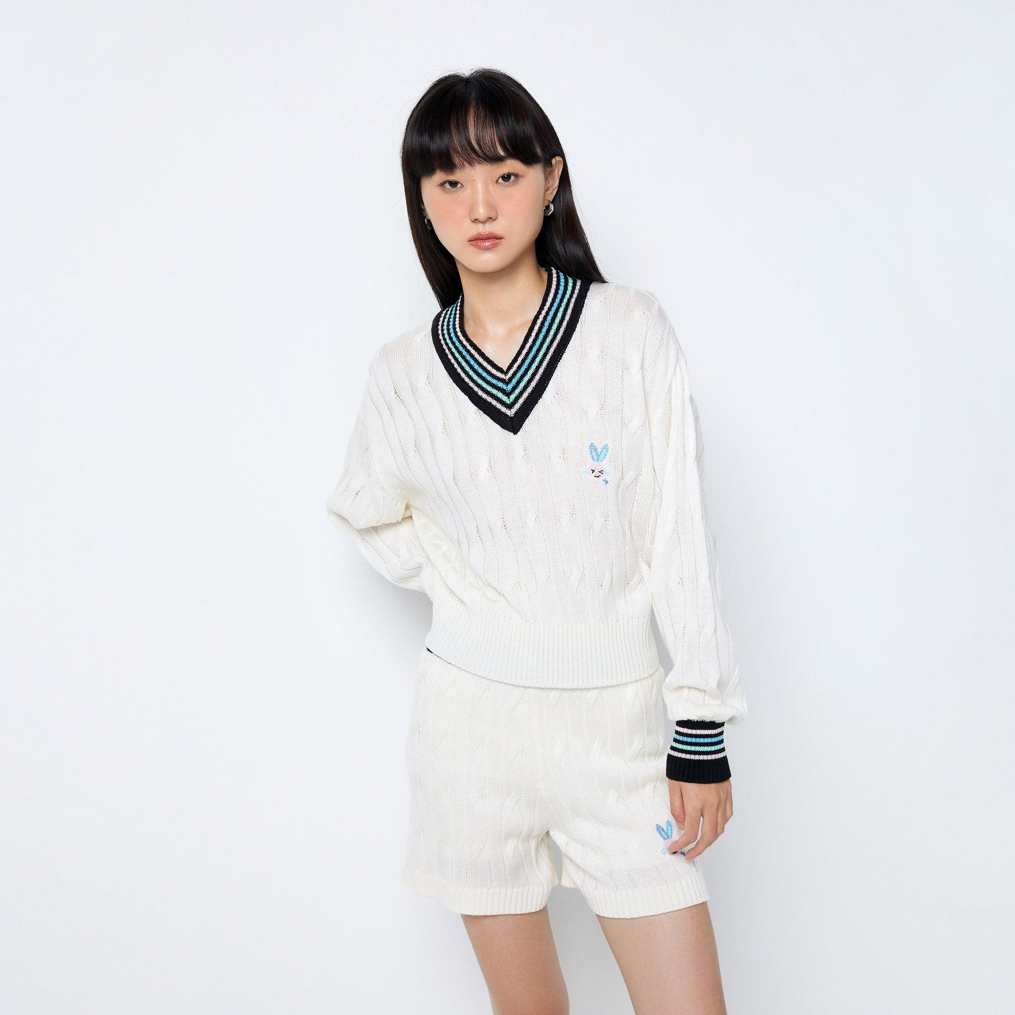 Striped V-Neckline Knittd Pullover Off-White - Jelly Bunny Thailand Official Online Store