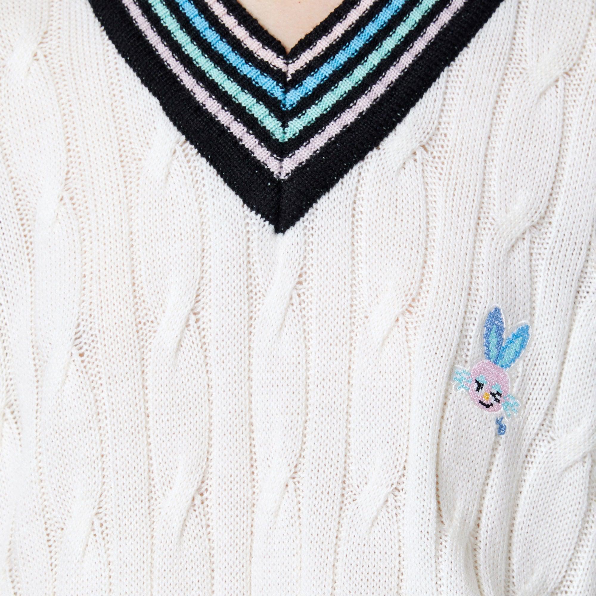 Striped V-Neckline Knittd Pullover Off-White - Jelly Bunny Thailand Official Online Store